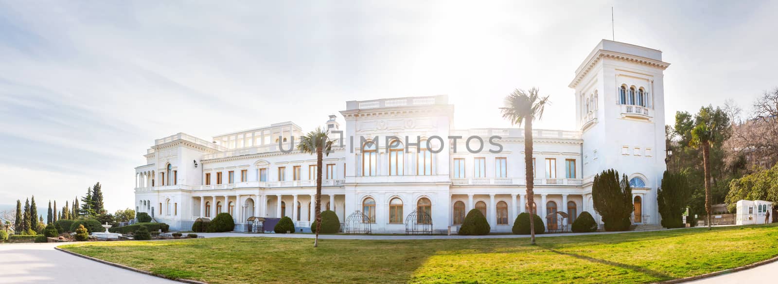 Panorama of Livadia Palace in Crimea. Summer manor of the last Russian tsar Nicholas II. Architectural monument. Russia. by aksenovko