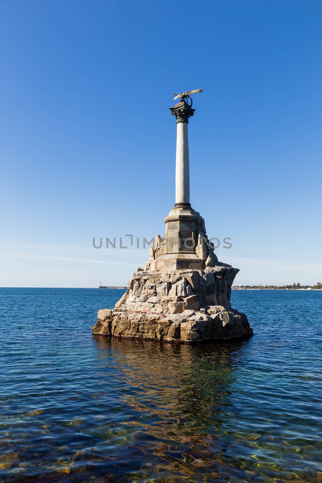 Monument to scuttled Russian ships to obstruct entrance to Sevastopol bay. One of symbols of Sevastopol.Crimea, Russia