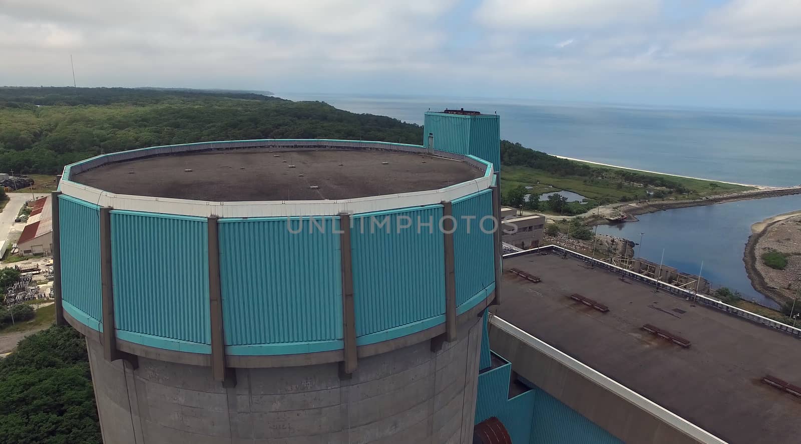 Aerial View of an Abandoned Nuclear Power Plant as Seen by a Drone on a Summer Day