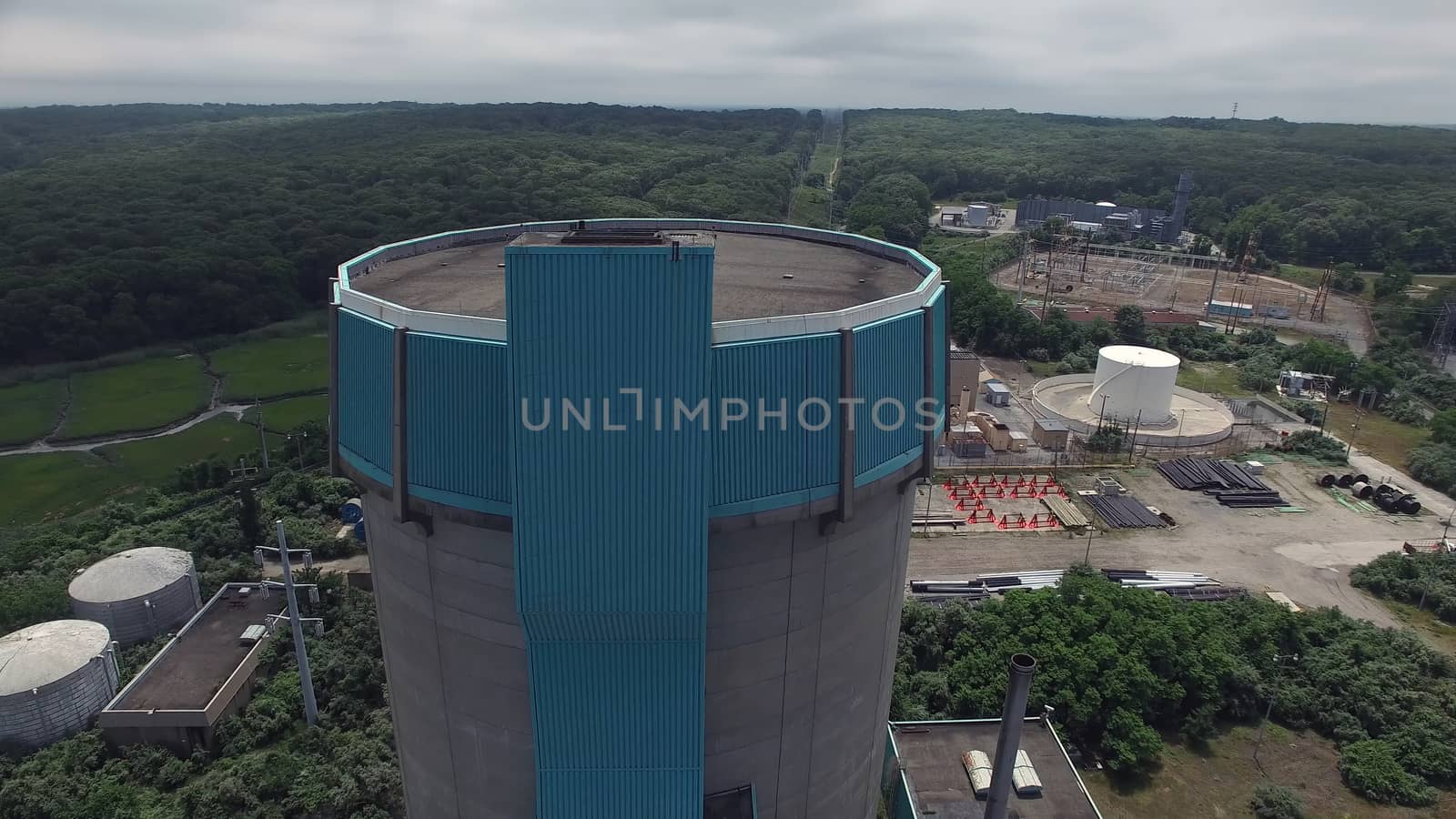 Aerial View of an Abandoned Nuclear Power Plant as Seen by a Drone on a Summer Day