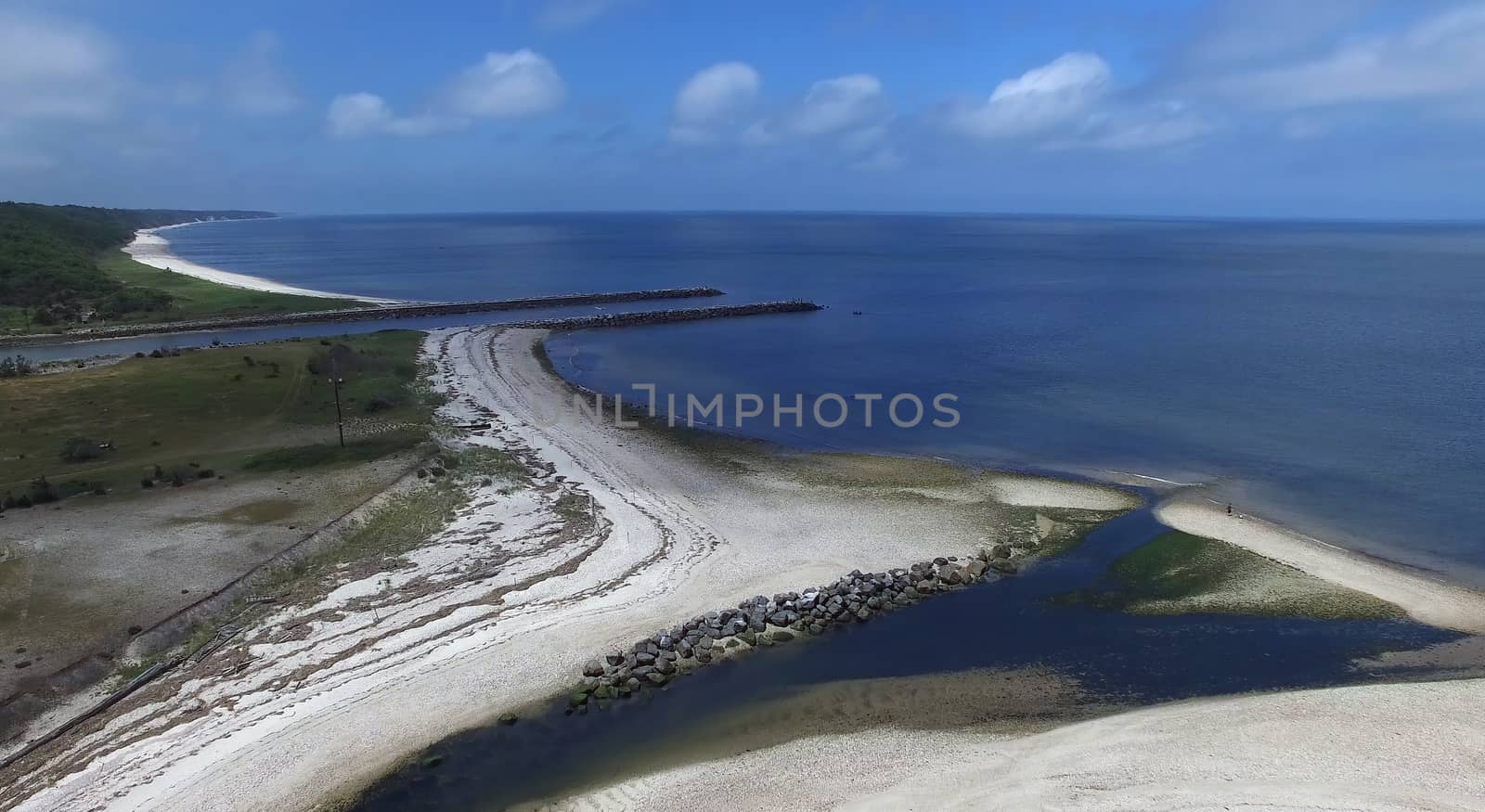 Aerial View of Coastal Shoreline on North Shore of Long Island on a Summer Day as Seen by a Drone