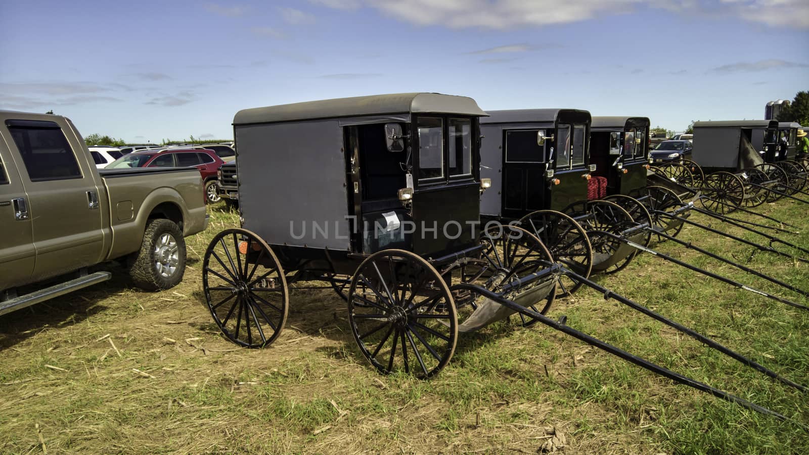 Amish Fall Mud Sale Selling Buggies on a Cloudy Day