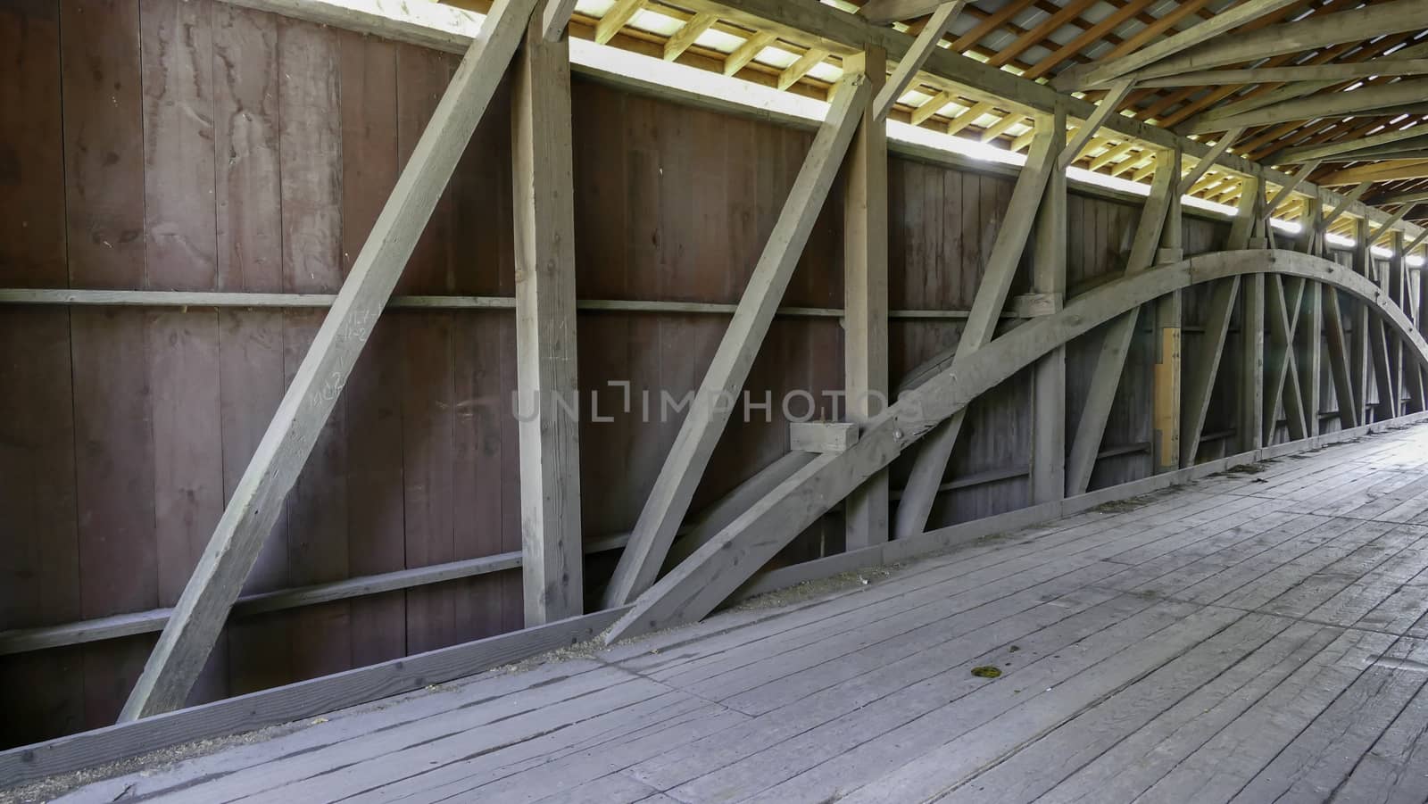 Interior of Covered Bridge with Burr Arch Trusses