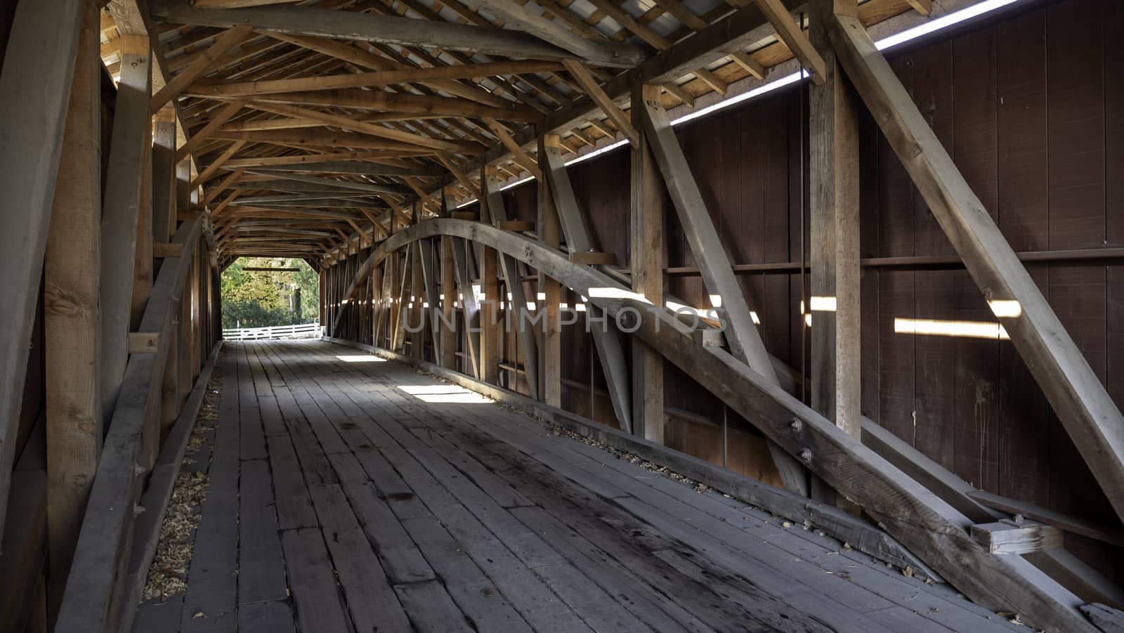 Interior of Covered Bridge with Burr Arch Trusses