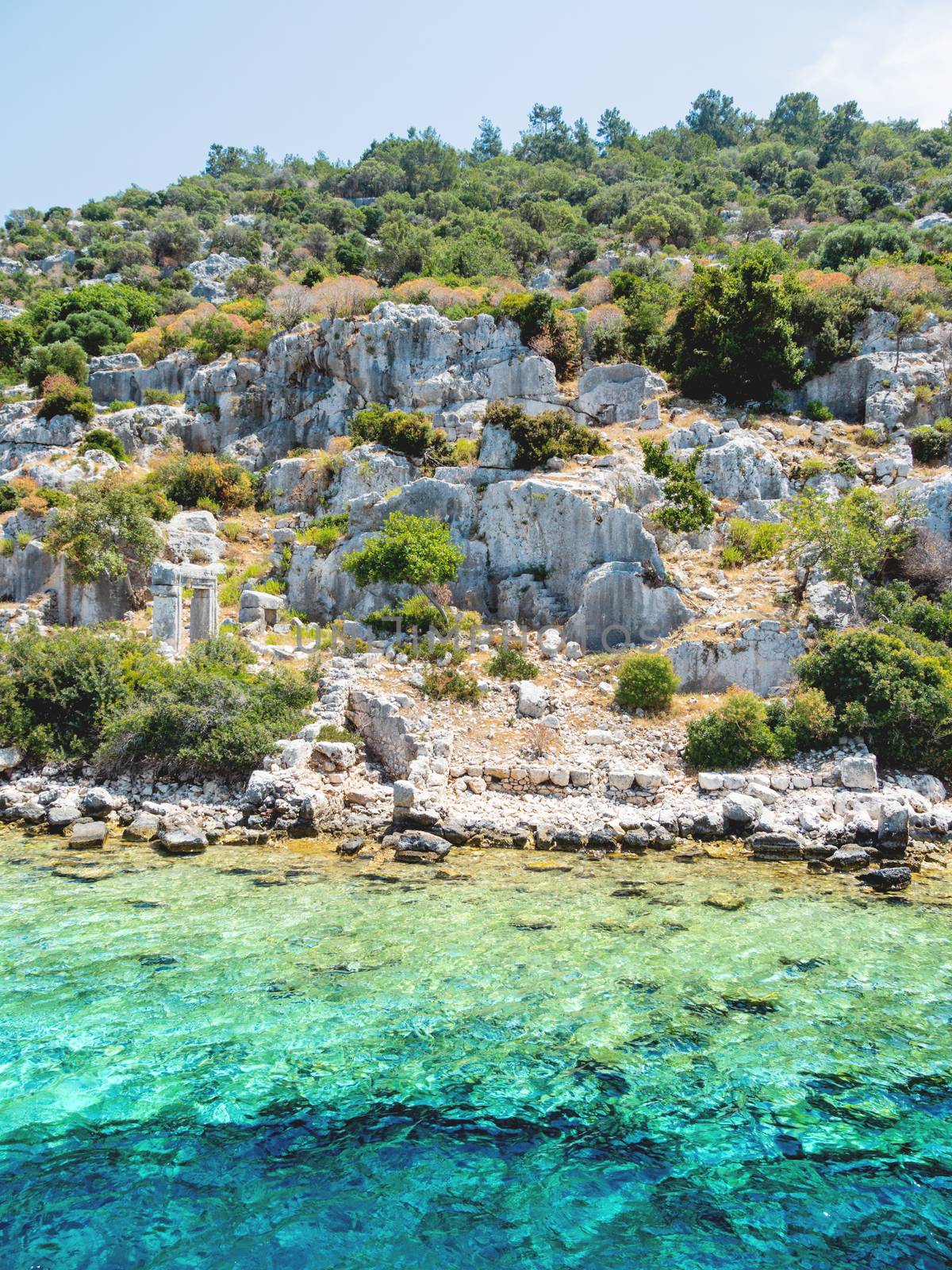 Ruins of Sunken city on Kekova, small Turkish island near Demre. Antalya province, Turkey. by aksenovko