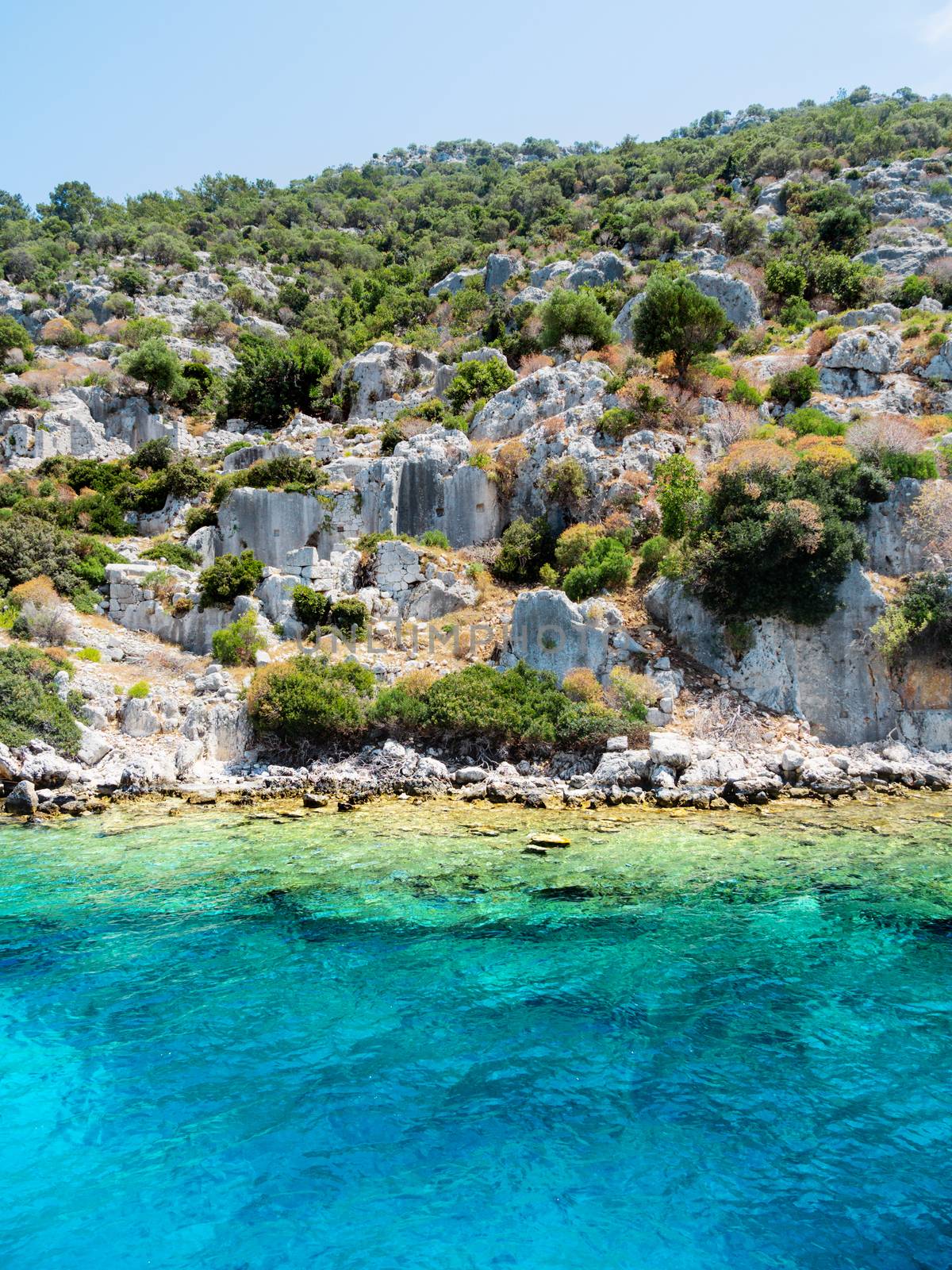 Ruins of Sunken city on Kekova, small Turkish island near Demre. Antalya province, Turkey. by aksenovko