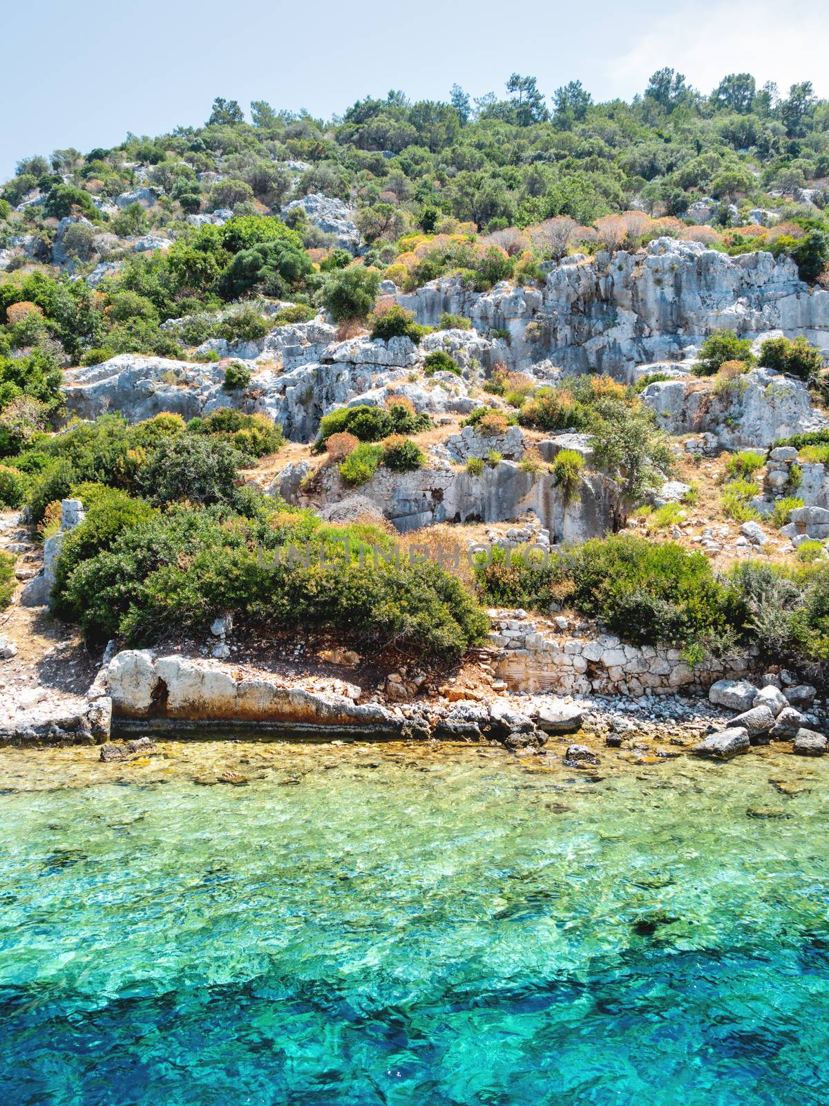 Ruins of Sunken city on Kekova, small Turkish island near Demre. Antalya province, Turkey. by aksenovko