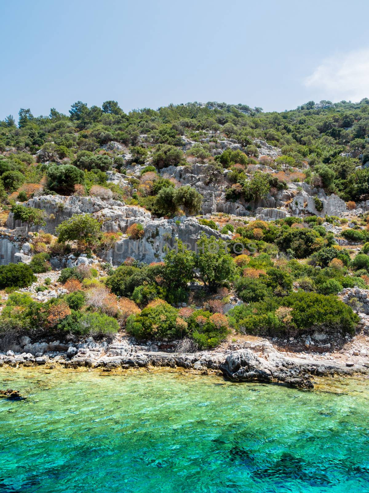 Ruins of Sunken city on Kekova, small Turkish island near Demre. Antalya province, Turkey. by aksenovko