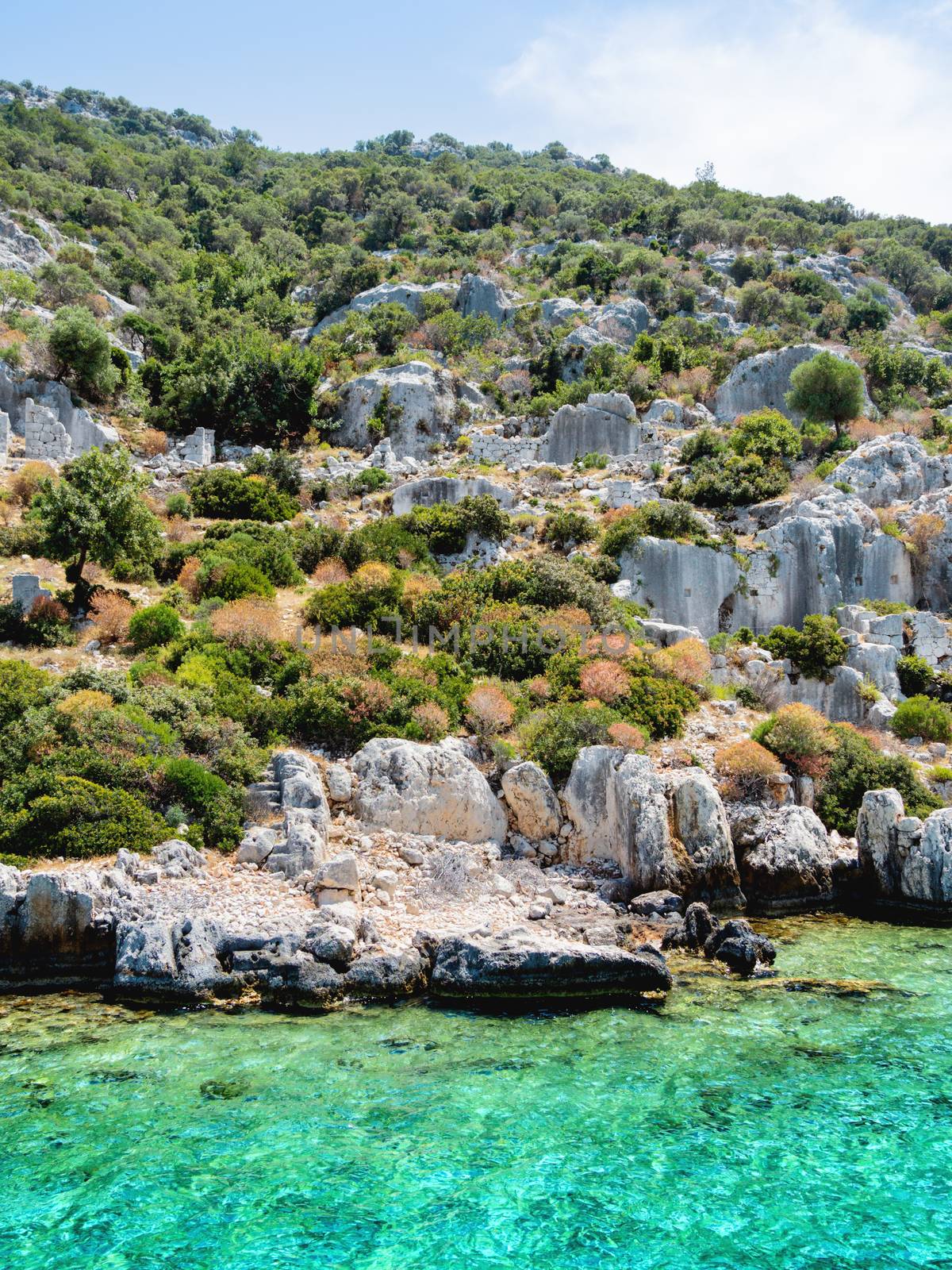 Ruins of Sunken city on Kekova, small Turkish island near Demre. Antalya province, Turkey. by aksenovko