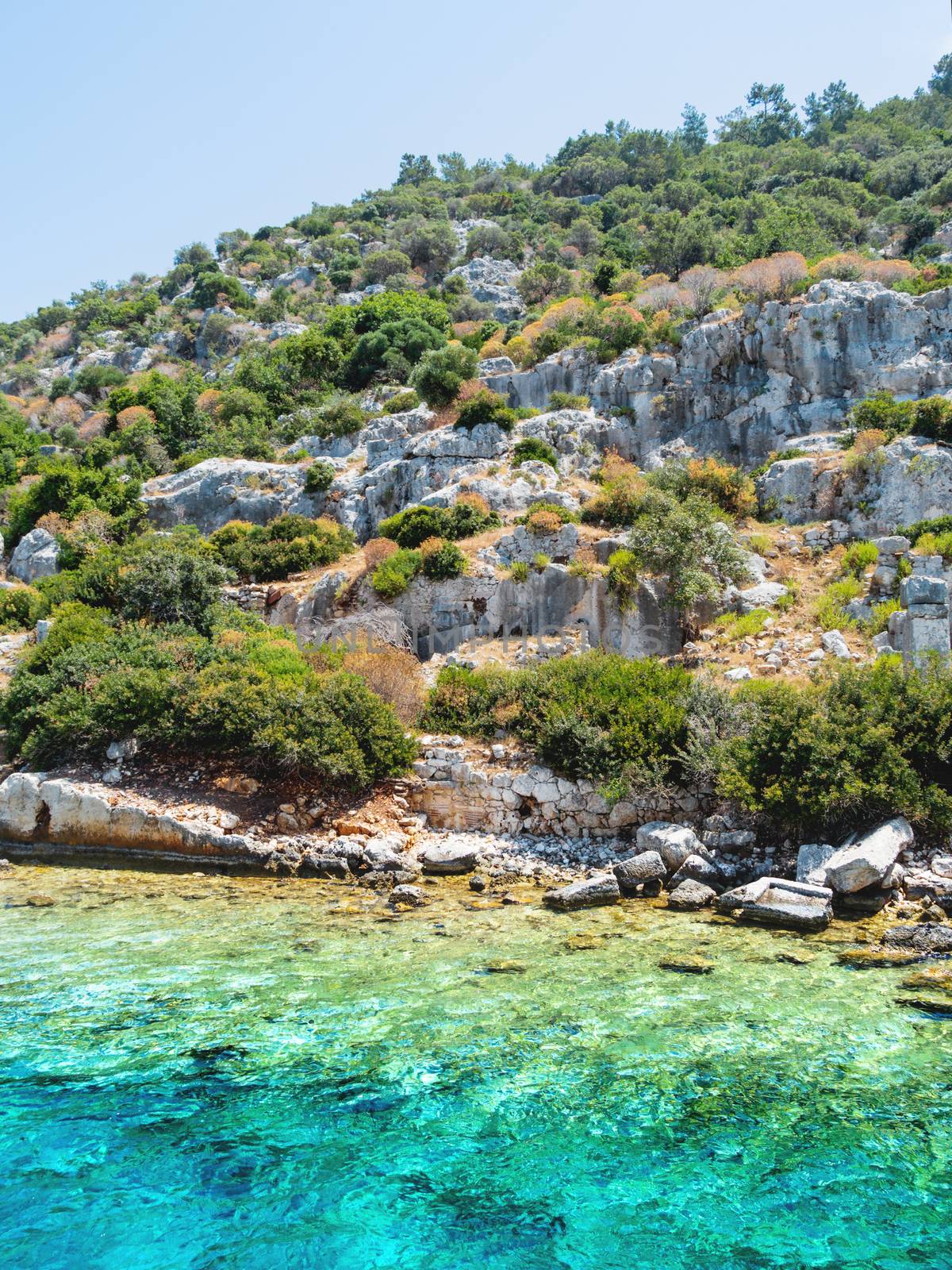 Ruins of Sunken city on Kekova, small Turkish island near Demre. Antalya province, Turkey. by aksenovko