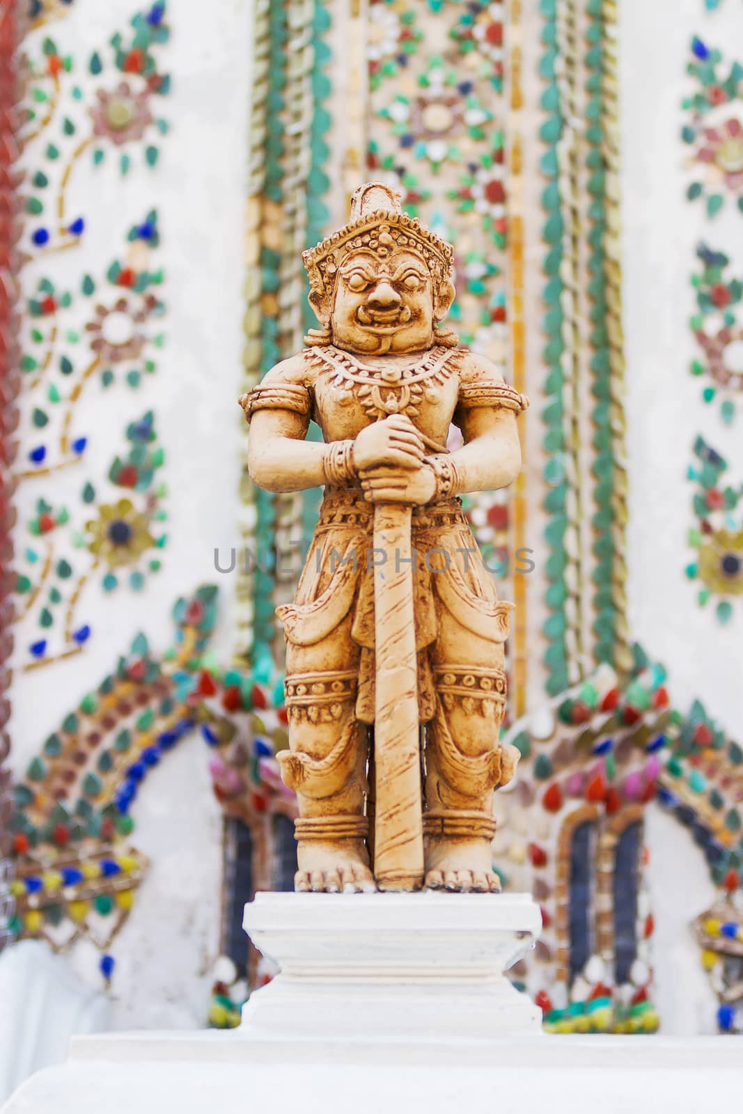 Sculpture in Royal Palace, Bangkok, Thailand. Wat Phra Keo. Architecture detail - statue of mythical creature. by aksenovko