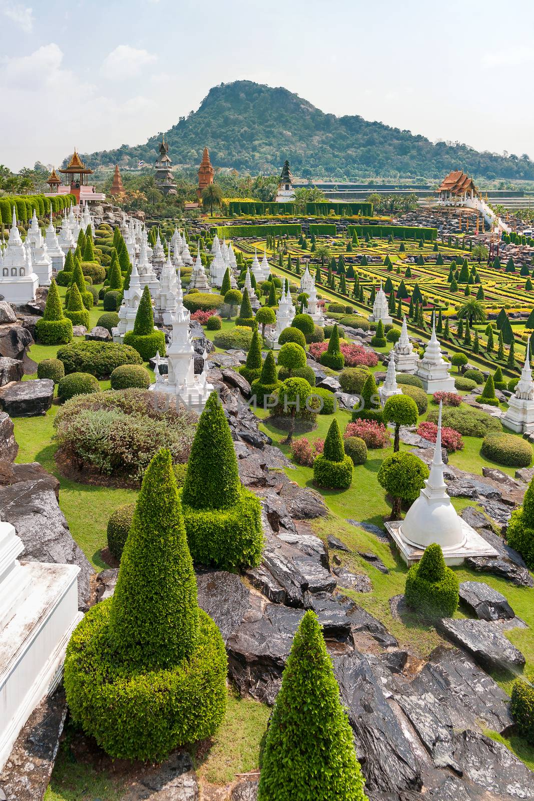 Nong Nooch Tropical Garden in Pattaya, Thailand. Landscape view of formal garden.