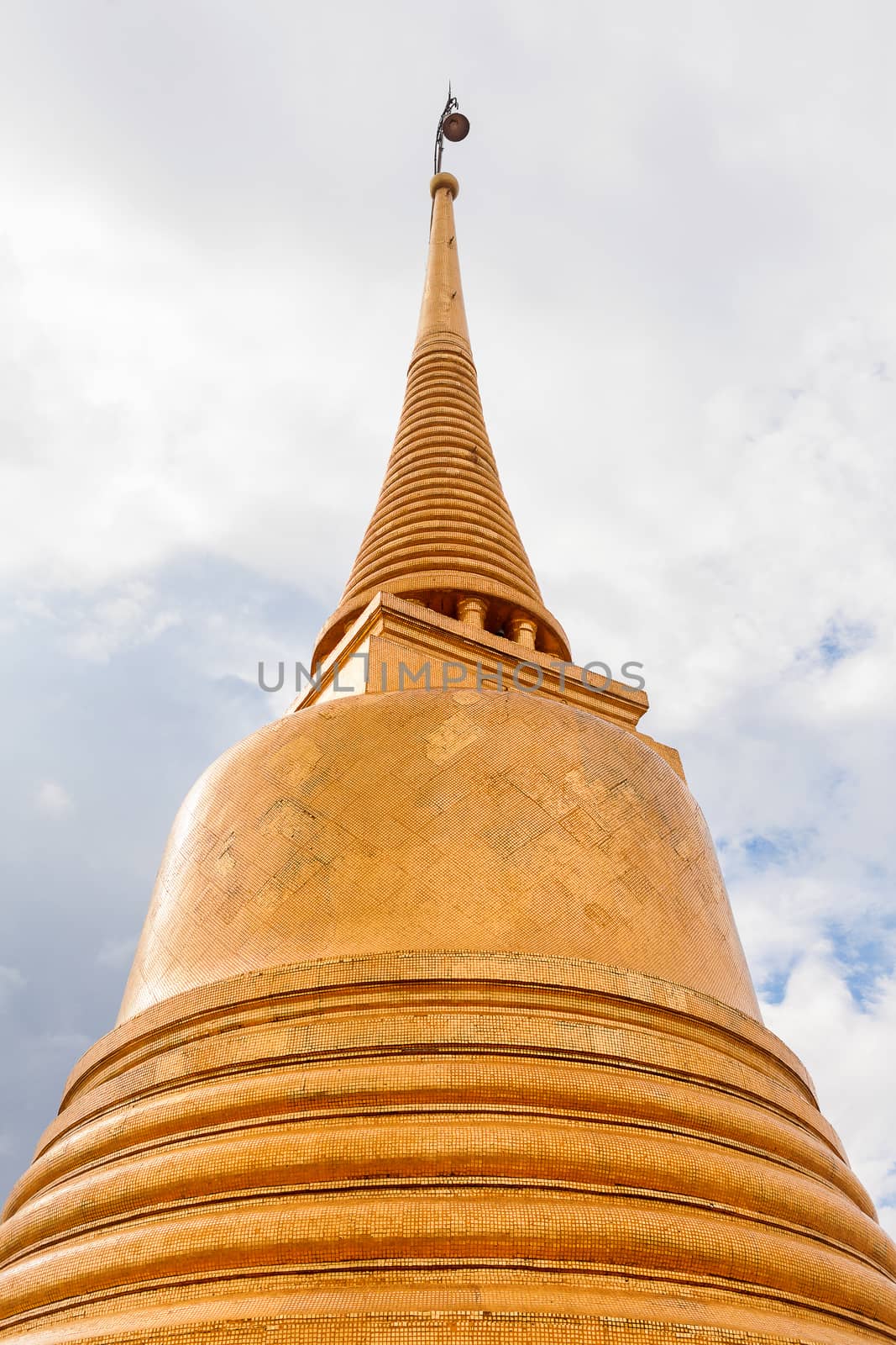 Golden stupa in Wat Saket Ratcha Wora Maha Wihan (the Golden Mount). Bangkok, Thailand.