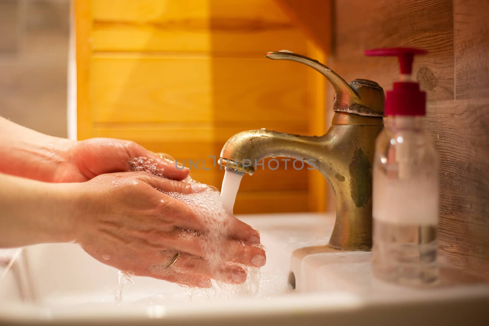 Hand wash with soap, cleanliness and hygiene