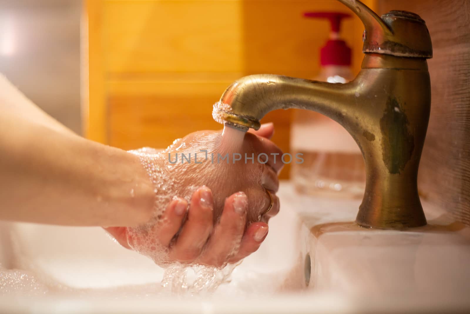 Hand wash with soap, cleanliness and hygiene