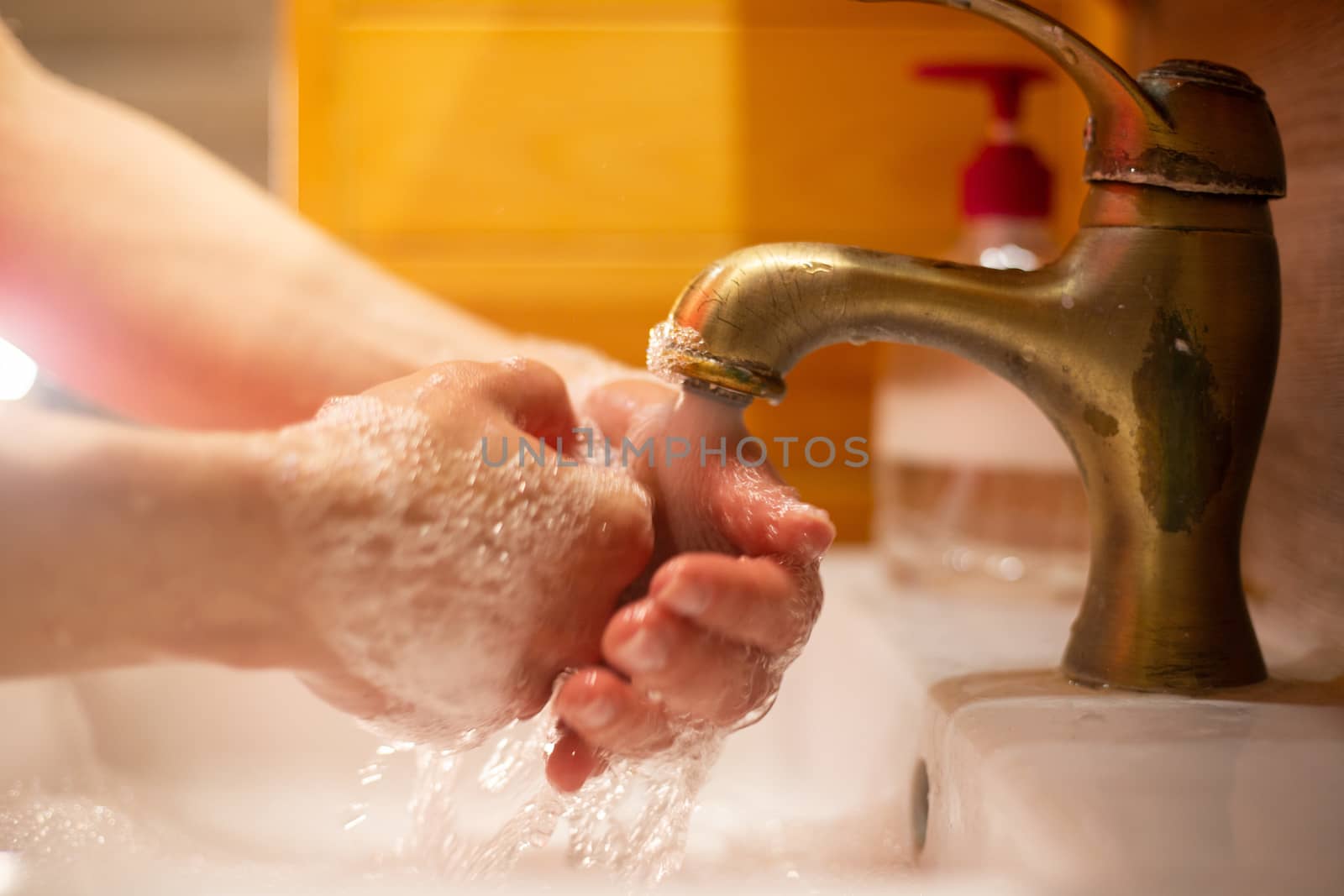 Hand wash with soap, cleanliness and hygiene
