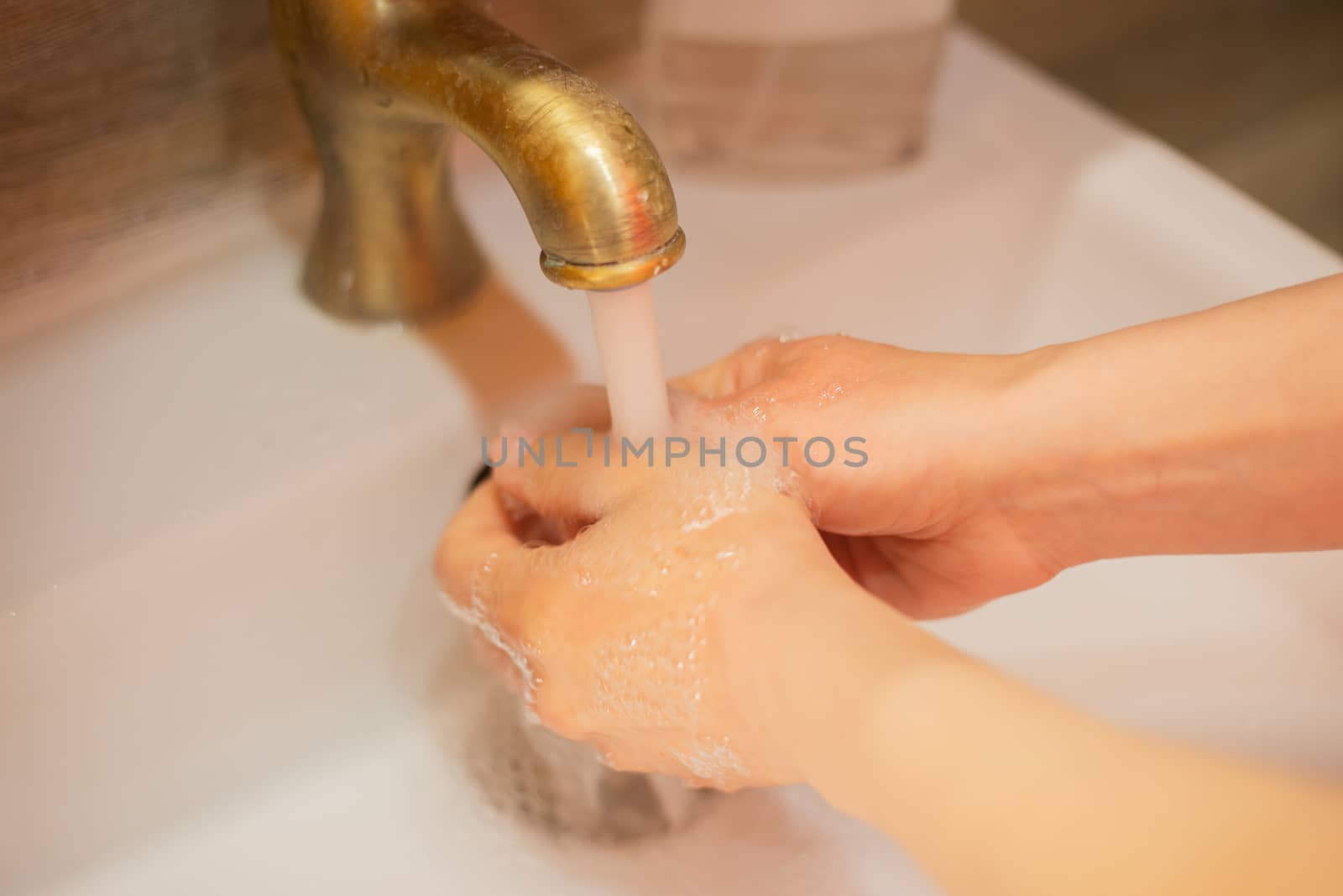 Hand wash with soap, cleanliness and hygiene