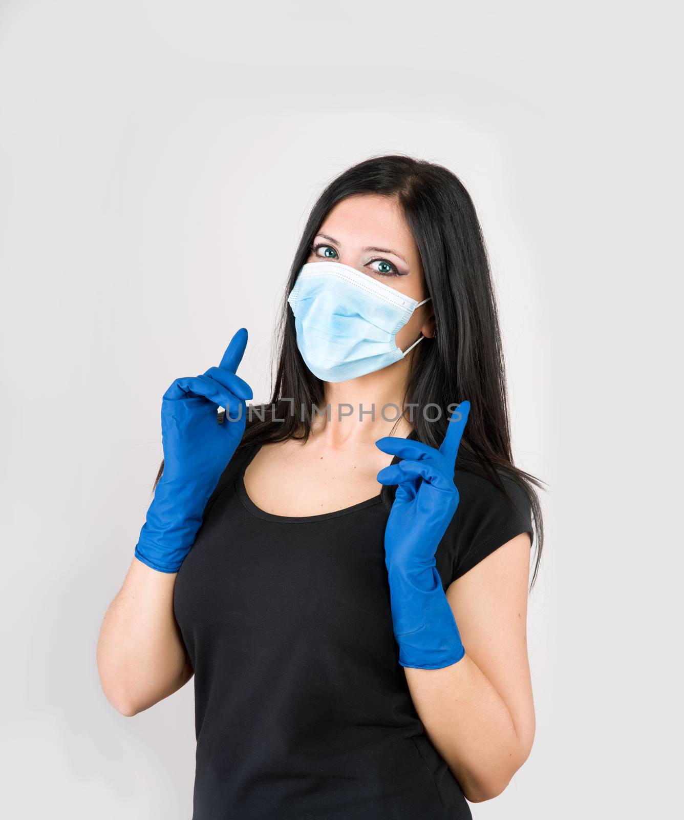 beautiful woman wear medical gloves and mask for prevention by lussoadv