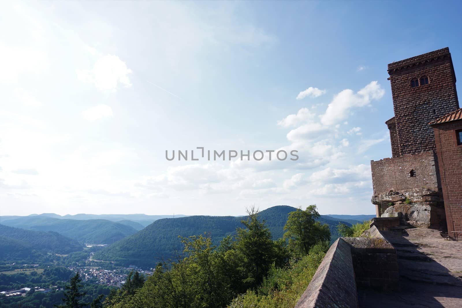 Trifels castle in front of the beautiful landscape of the Palatinate Forest