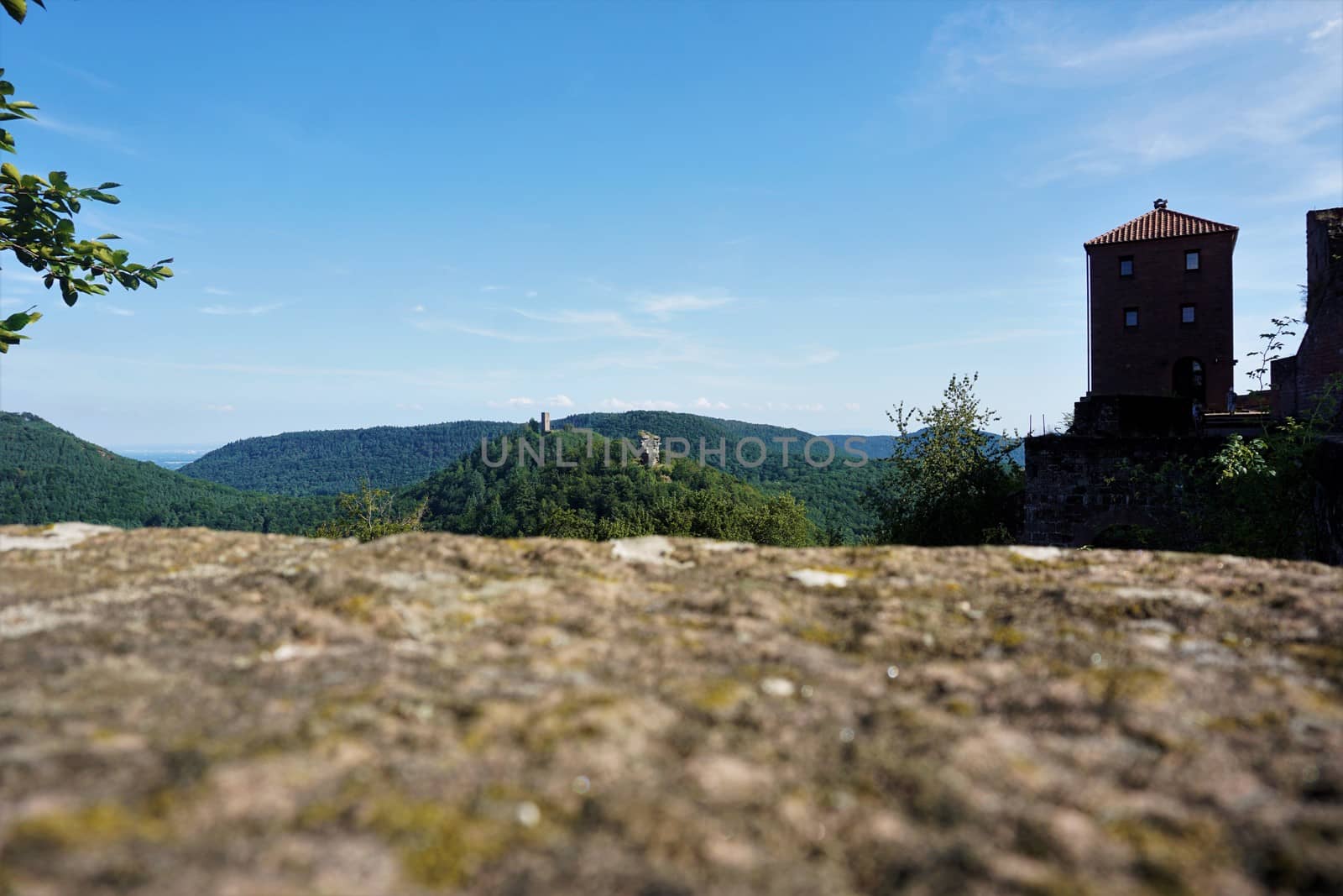 View to Trifels castle over a rock wall by pisces2386