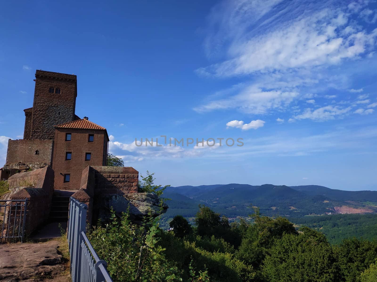 Trifels castle located above beautiful landscape of Rhineland-Palatinate, Germany