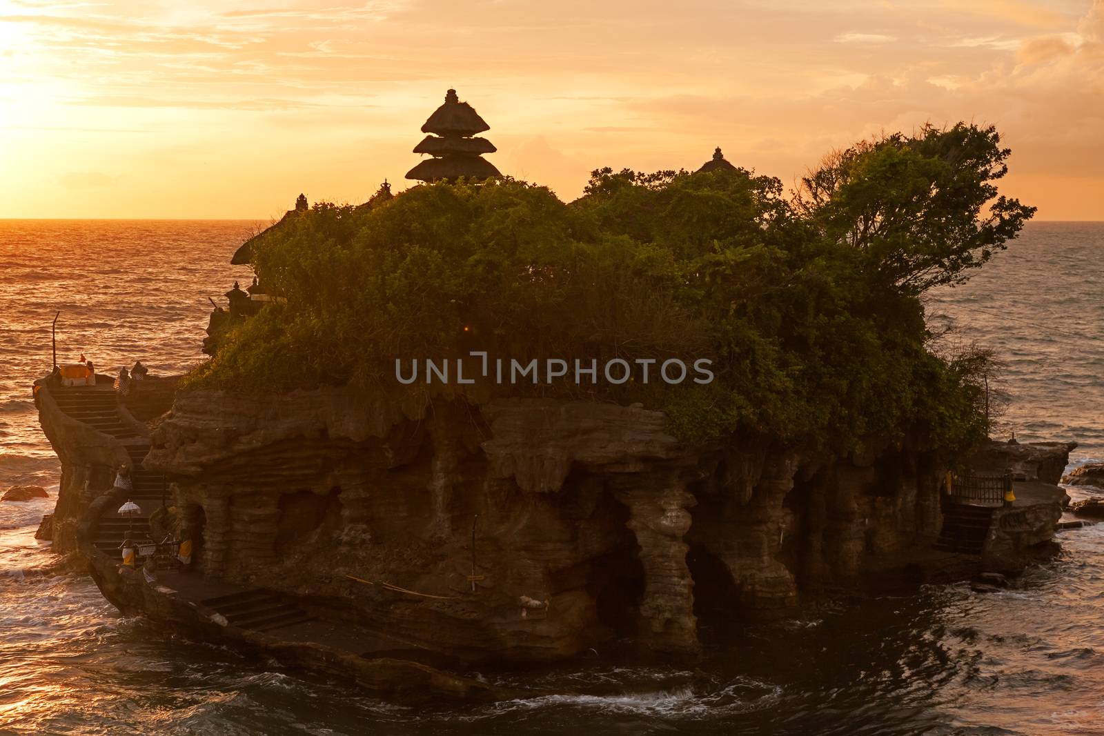 Sunset at Tanah Lot temple. Bali island, Indonesia.