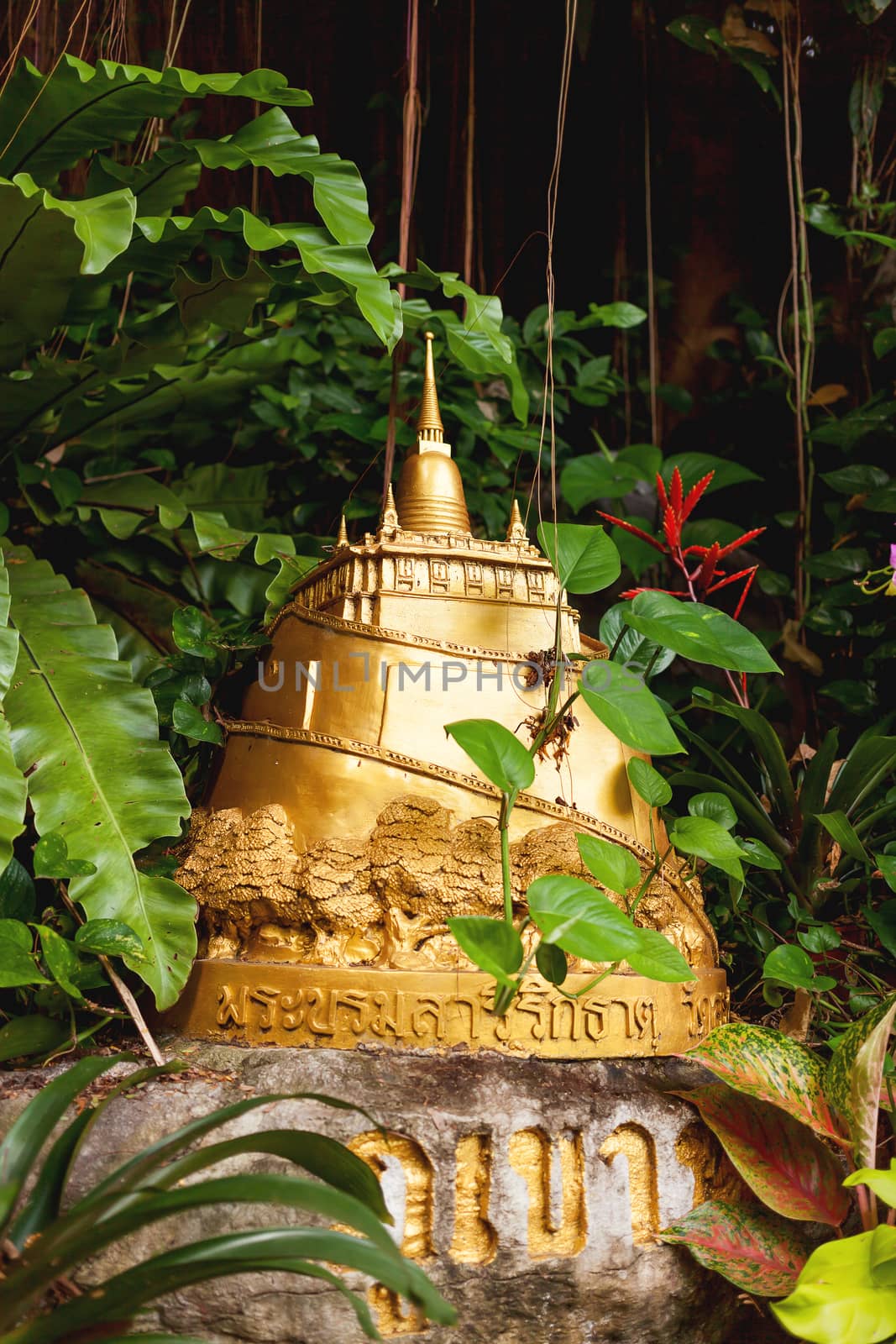 Model of Wat Saket Ratcha Wora Maha Wihan (the Golden Mount). Bangkok, Thailand. by aksenovko