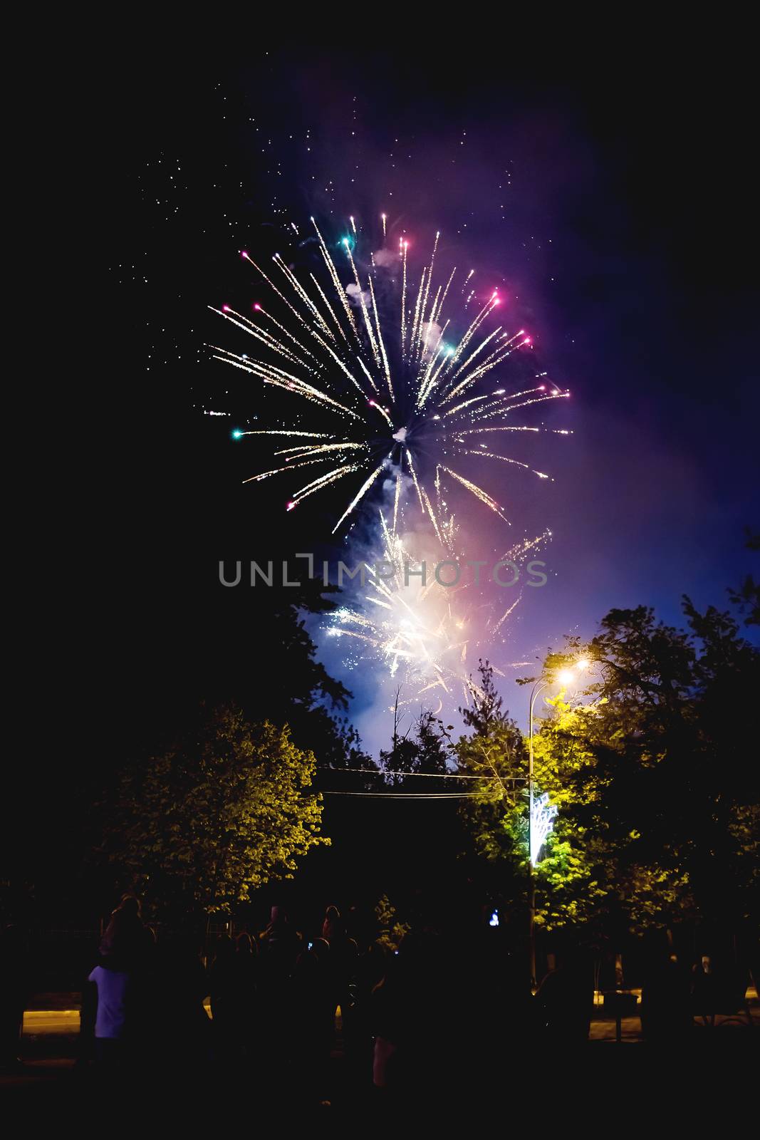 Fireworks in Odintsovo town (Moscow region). Victory day, May 9, 2016. Russia. by aksenovko