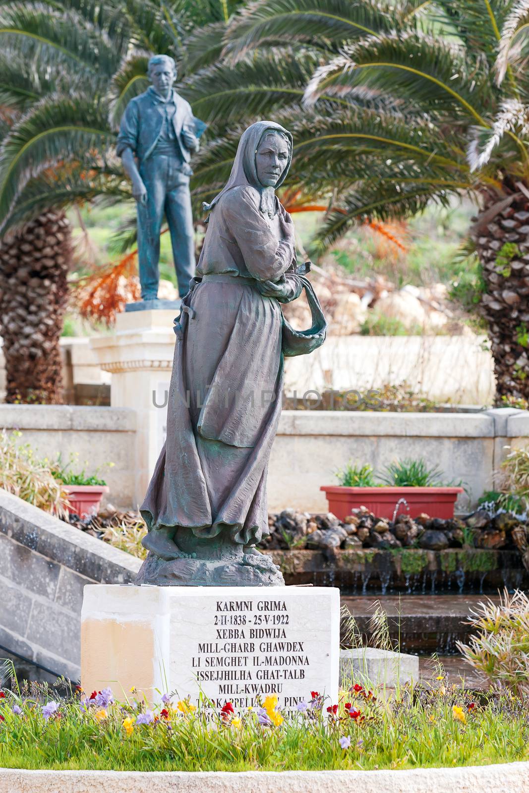 Statue near Ta' Pinu Church in village Gharb, Gozo island, Malta. The famous Madonna church is dedicated to the Blessed Virgin of Ta' Pinu. by aksenovko