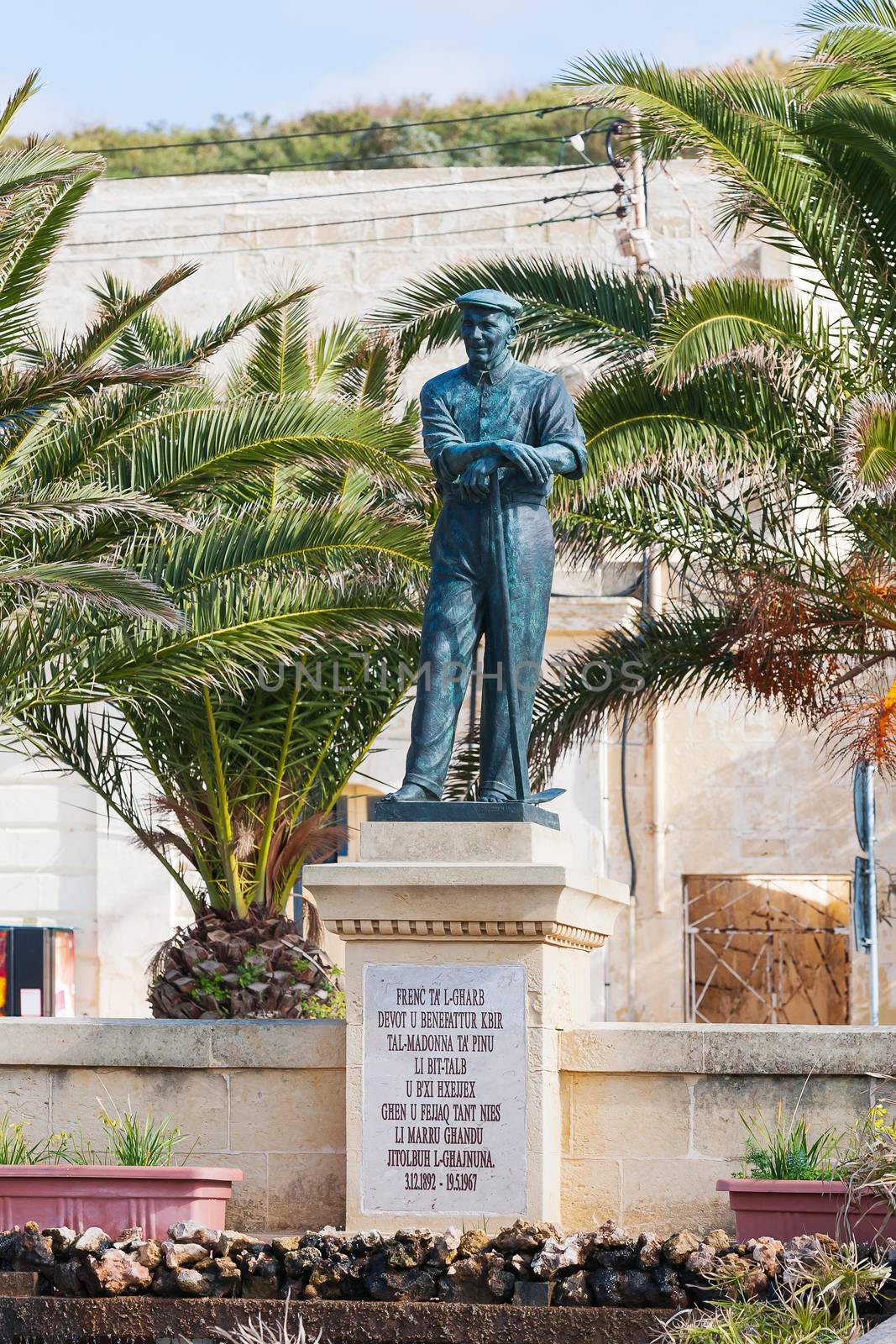 Statue near Ta' Pinu Church in village Gharb, Gozo island, Malta. The famous Madonna church is dedicated to the Blessed Virgin of Ta' Pinu.