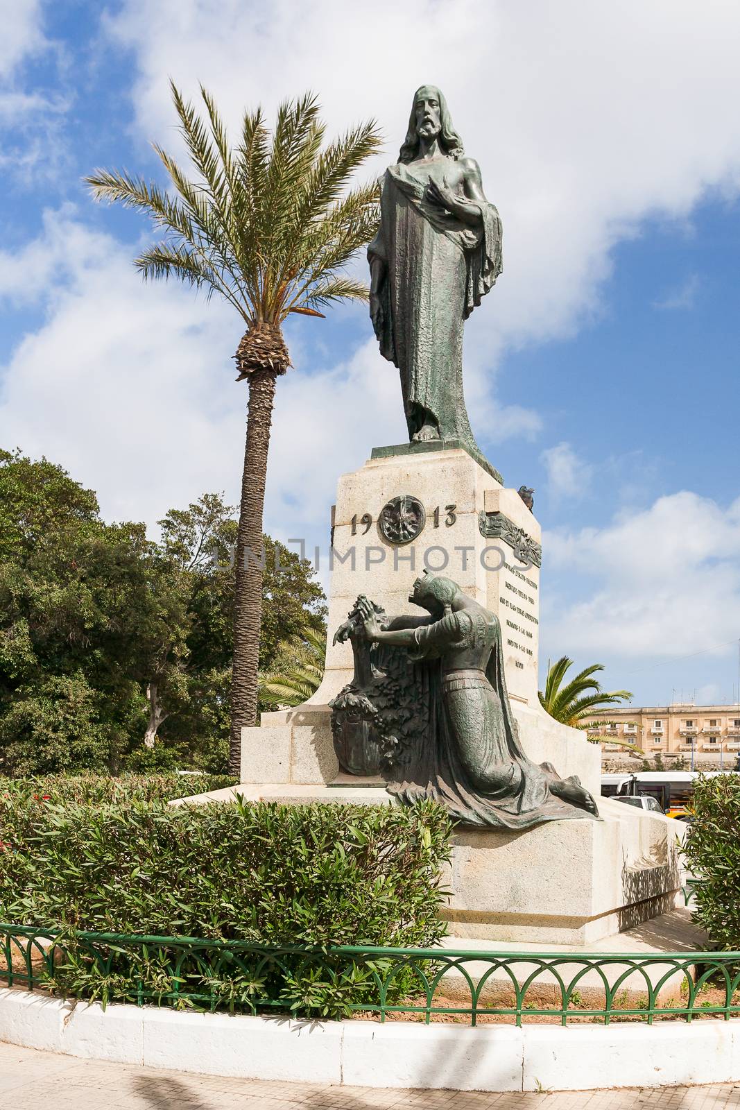 Statue near Ta' Pinu Church in village Gharb, Gozo island, Malta. The famous Madonna church is dedicated to the Blessed Virgin of Ta' Pinu.