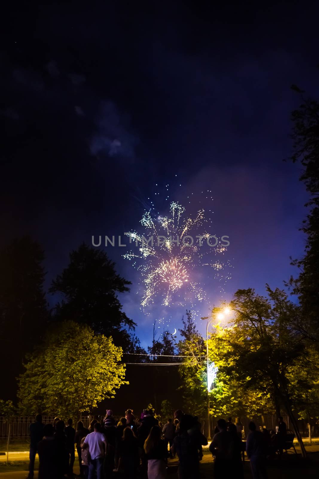 Fireworks in Odintsovo town (Moscow region). Victory day, May 9, 2016. Russia. by aksenovko