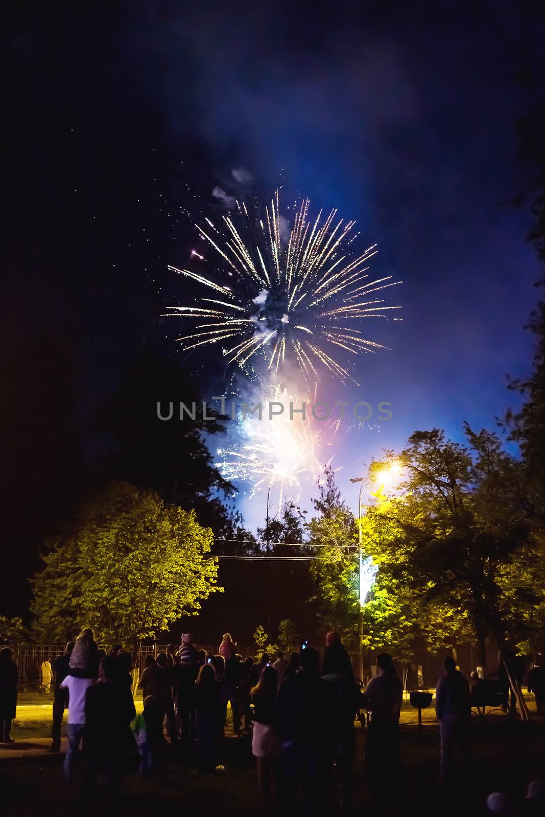 Fireworks in Odintsovo town (Moscow region). Victory day, May 9, 2016. Russia. by aksenovko