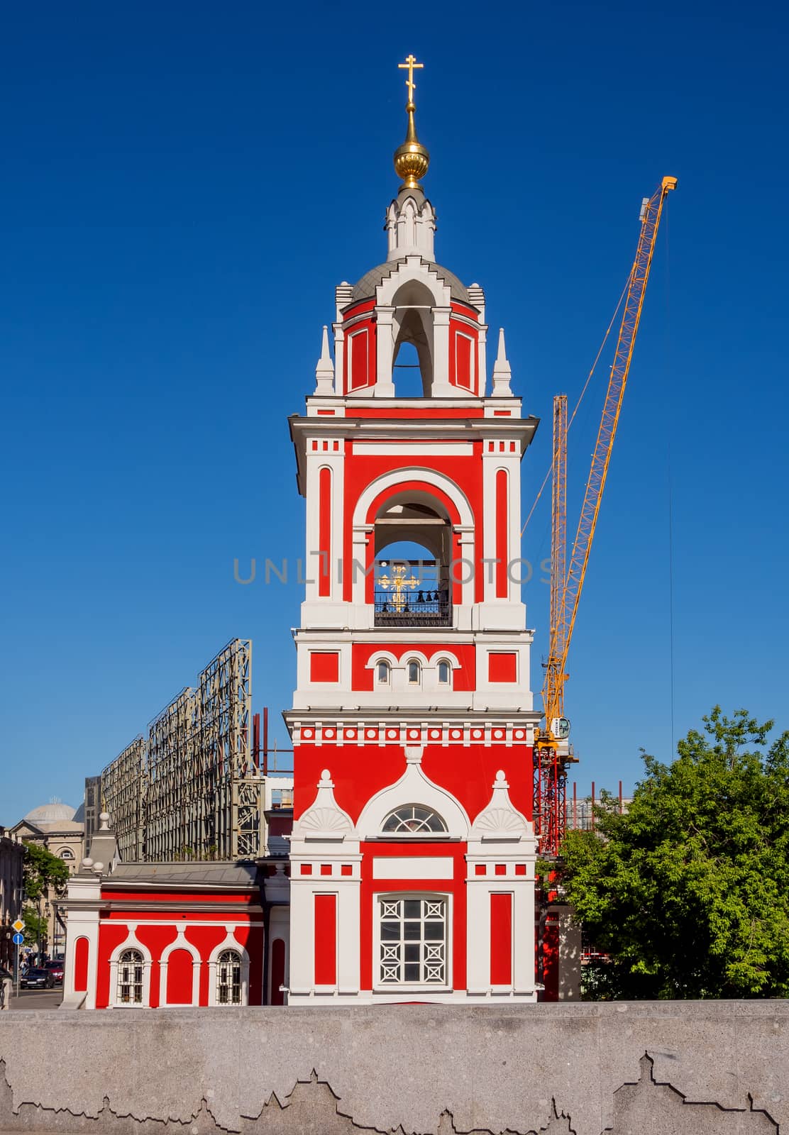 Bell tower of the Church of St. George (the Intercession of the blessed virgin Mary) on the Pskovskaya mount. Varvarka street, Moscow, Russia. by aksenovko