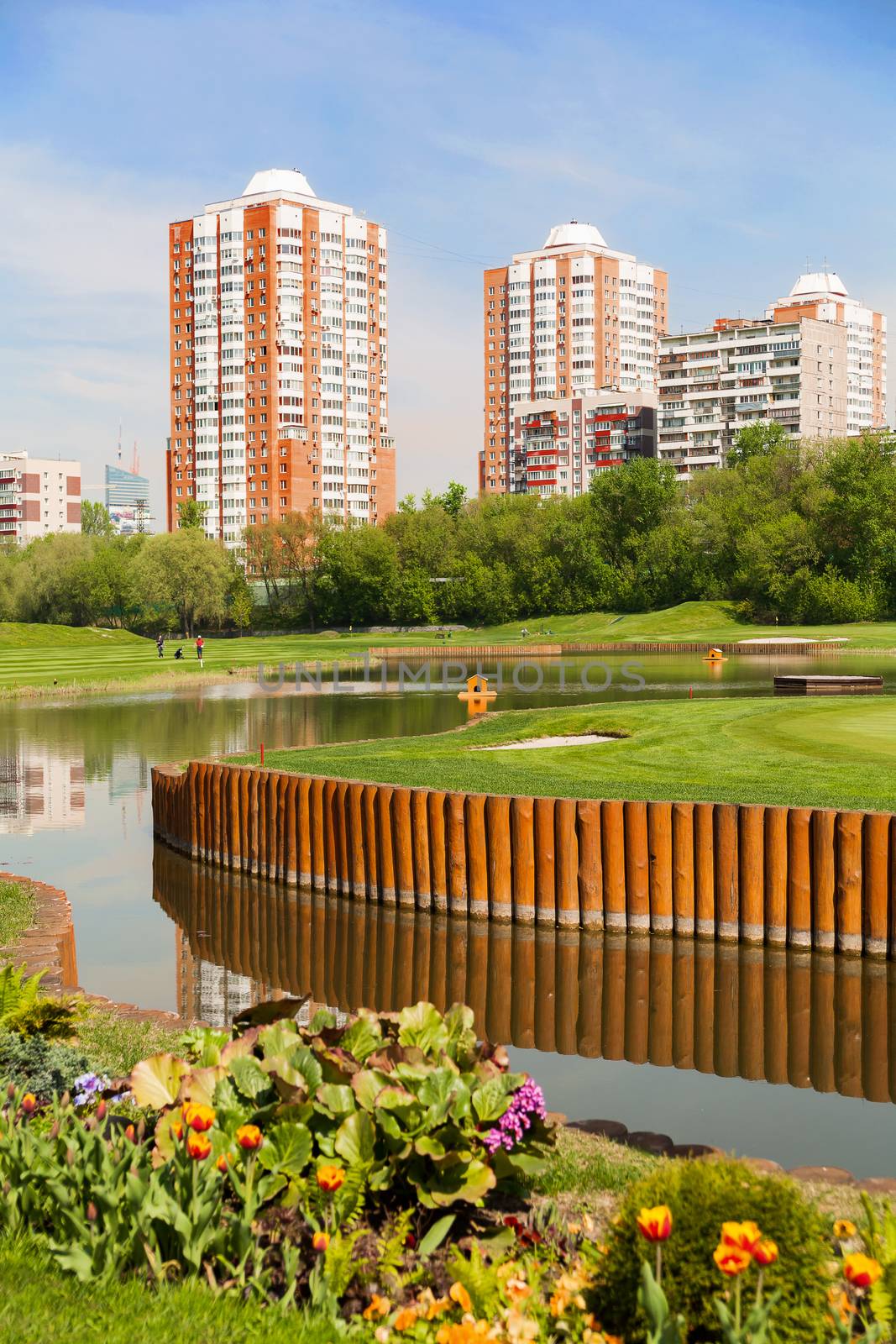 Golf club in Moscow. Small golf fields with ornamental garden. Russia.