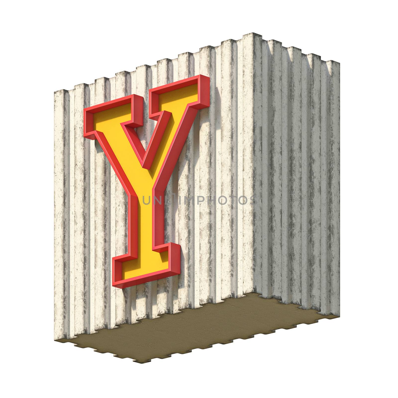 Vintage concrete red yellow font Letter Y 3D render illustration isolated on white background