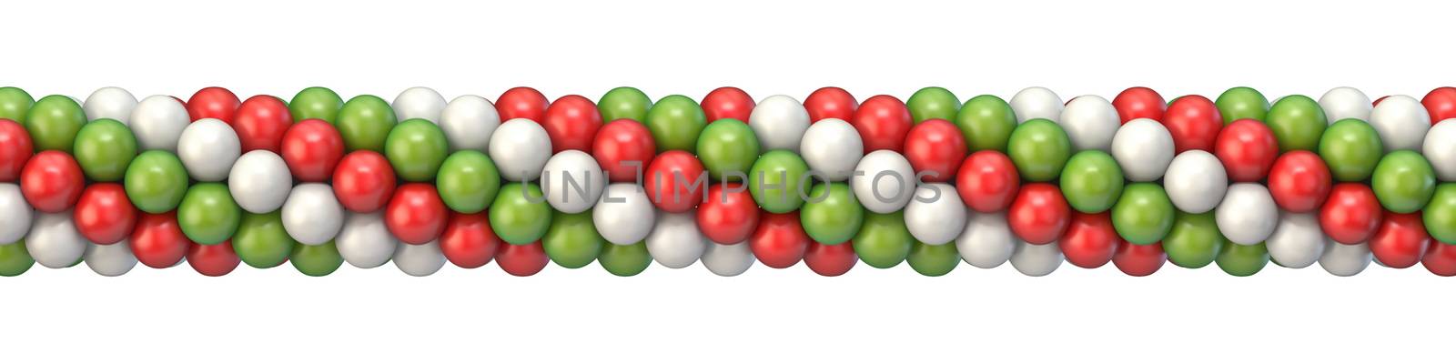 White, red and green balloons decoration 3D render illustration isolated on white background