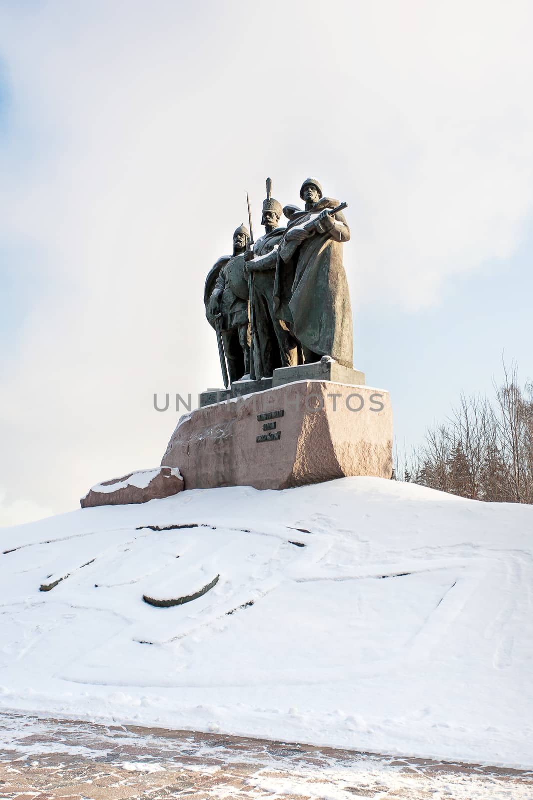 Victory Park. Monument to defenders of Russia. Sunny winter day. Moscow, Russia. by aksenovko