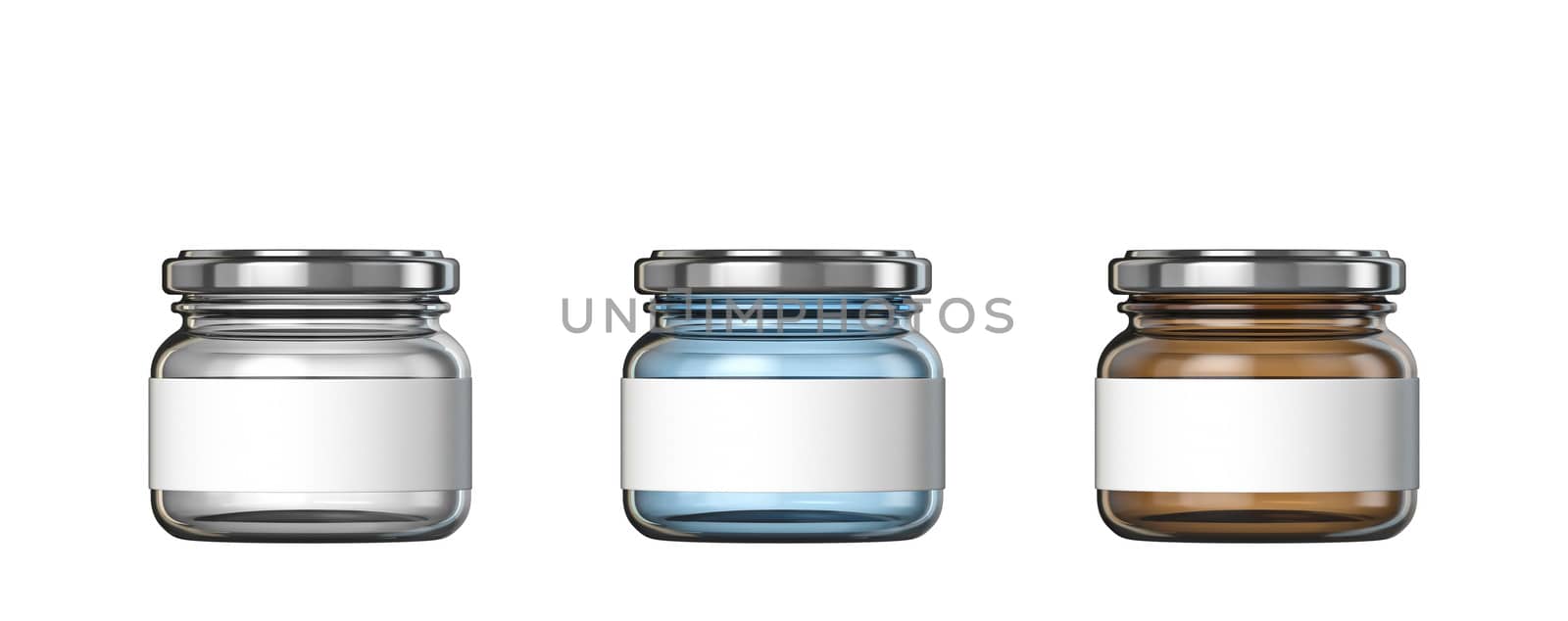 White, blue and brown big glass jars white label 3D by djmilic