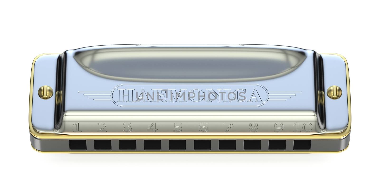Diatonic harmonica 3D render illustration isolated on white background
