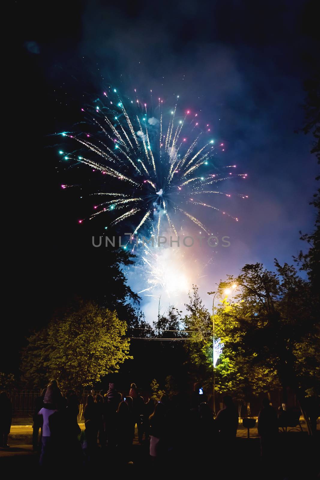 Fireworks in Odintsovo town (Moscow region). Victory day, May 9, 2016. Russia. by aksenovko