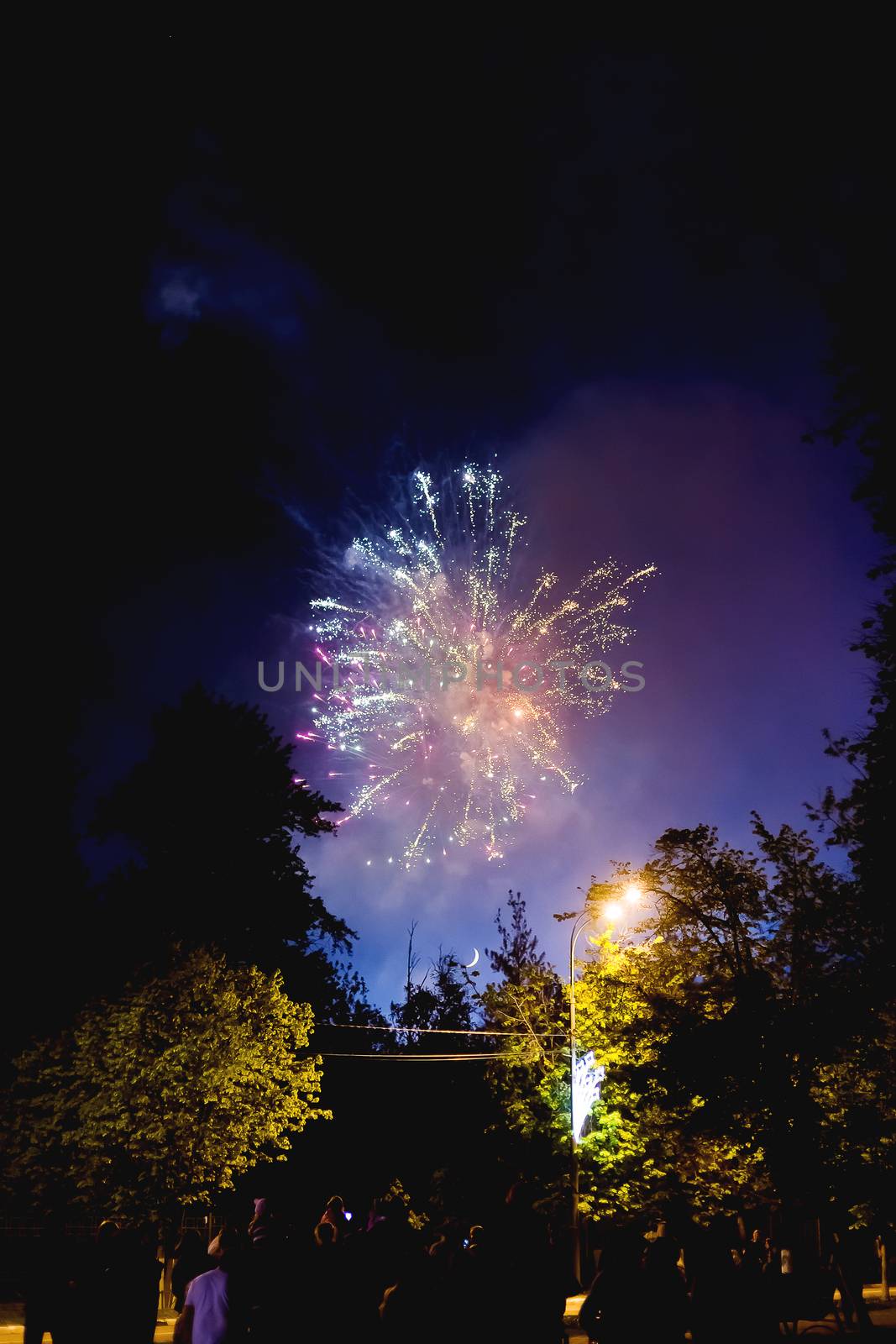 Fireworks in Odintsovo town (Moscow region). Victory day, May 9, 2016. Russia. by aksenovko