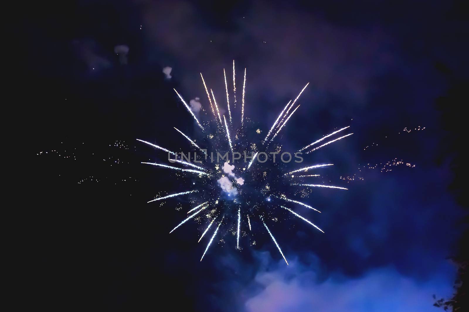 Fireworks in Odintsovo town (Moscow region). Victory day, May 9, 2016. Russia.
