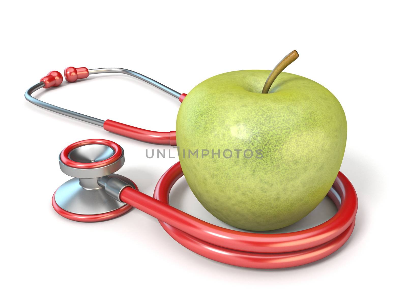 Stethoscope with green apple 3D by djmilic