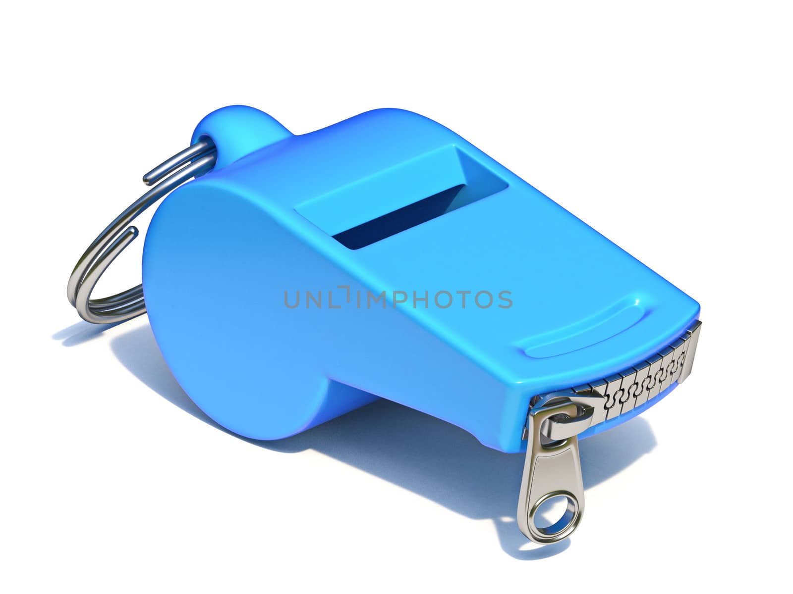 Blue whistle with a closed zipper 3D render illustration isolated on white background