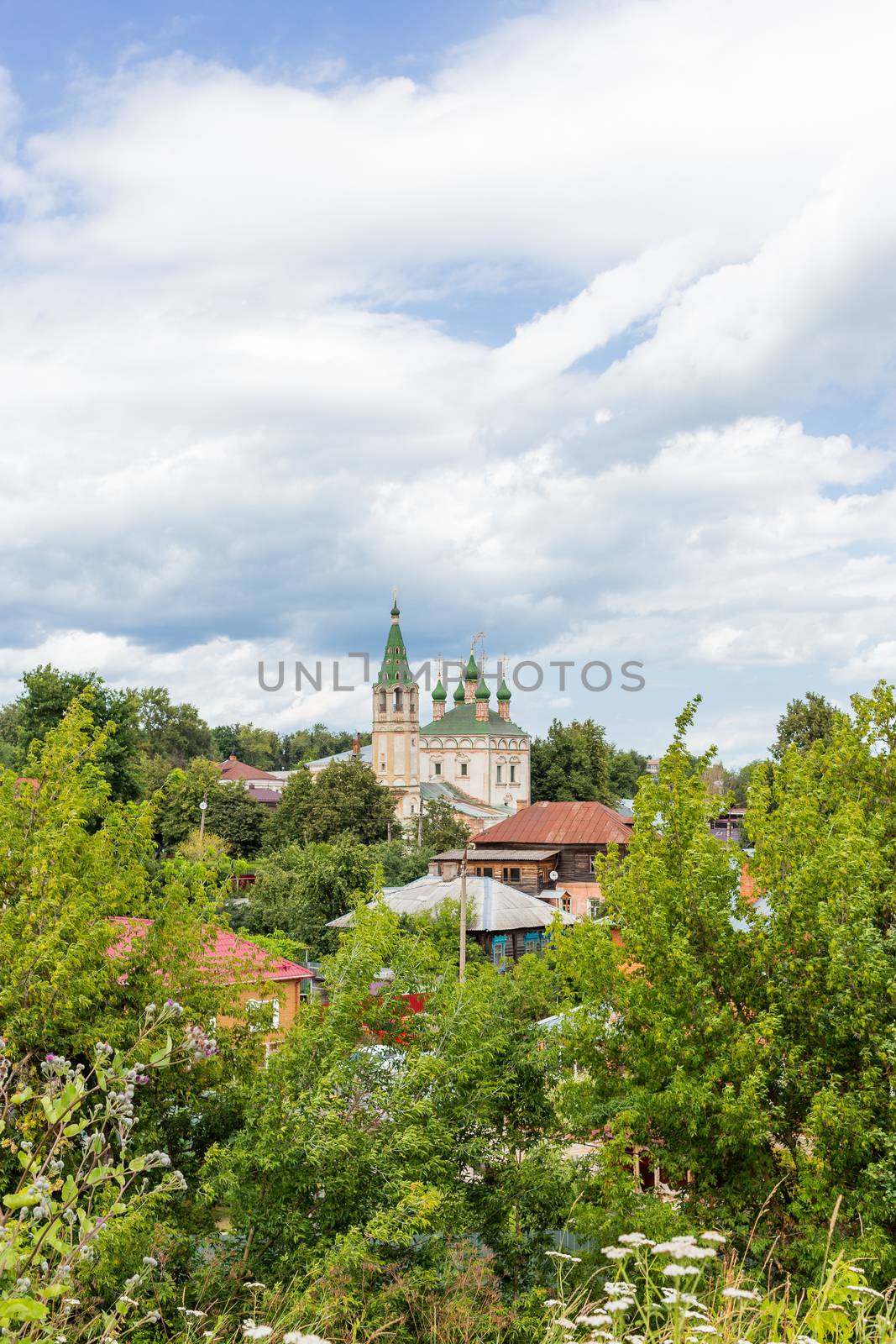 Trinity Church (text on sign), medieval orthodox church in Serpukhov, Moscow region, Russia. by aksenovko