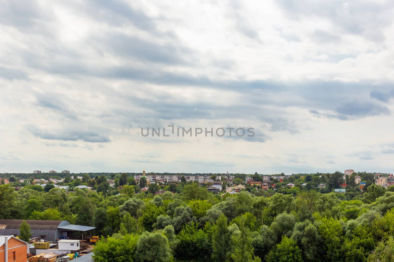 Panorama view on Serpukhov town (Moscow region) from the Red mount. Russia.