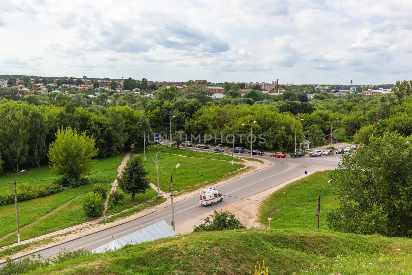 Panorama view on Serpukhov town (Moscow region) from the Red mount. Russia.