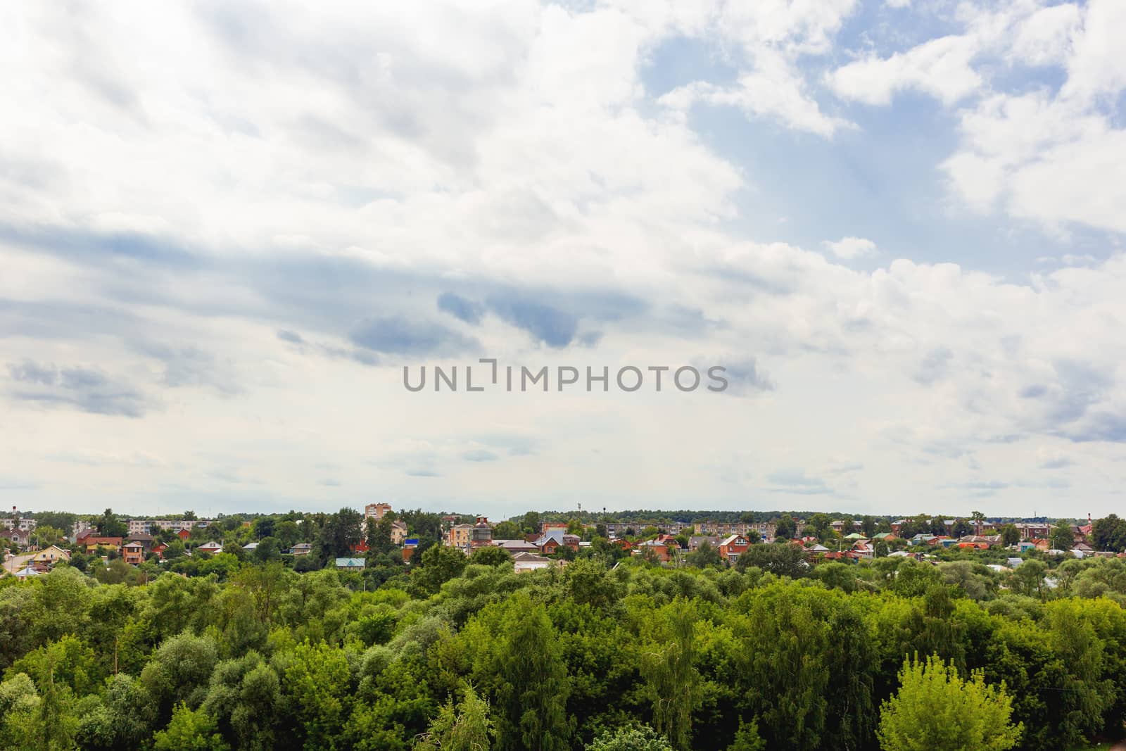 Panorama view on Serpukhov town (Moscow region) from the Red mount. Russia.