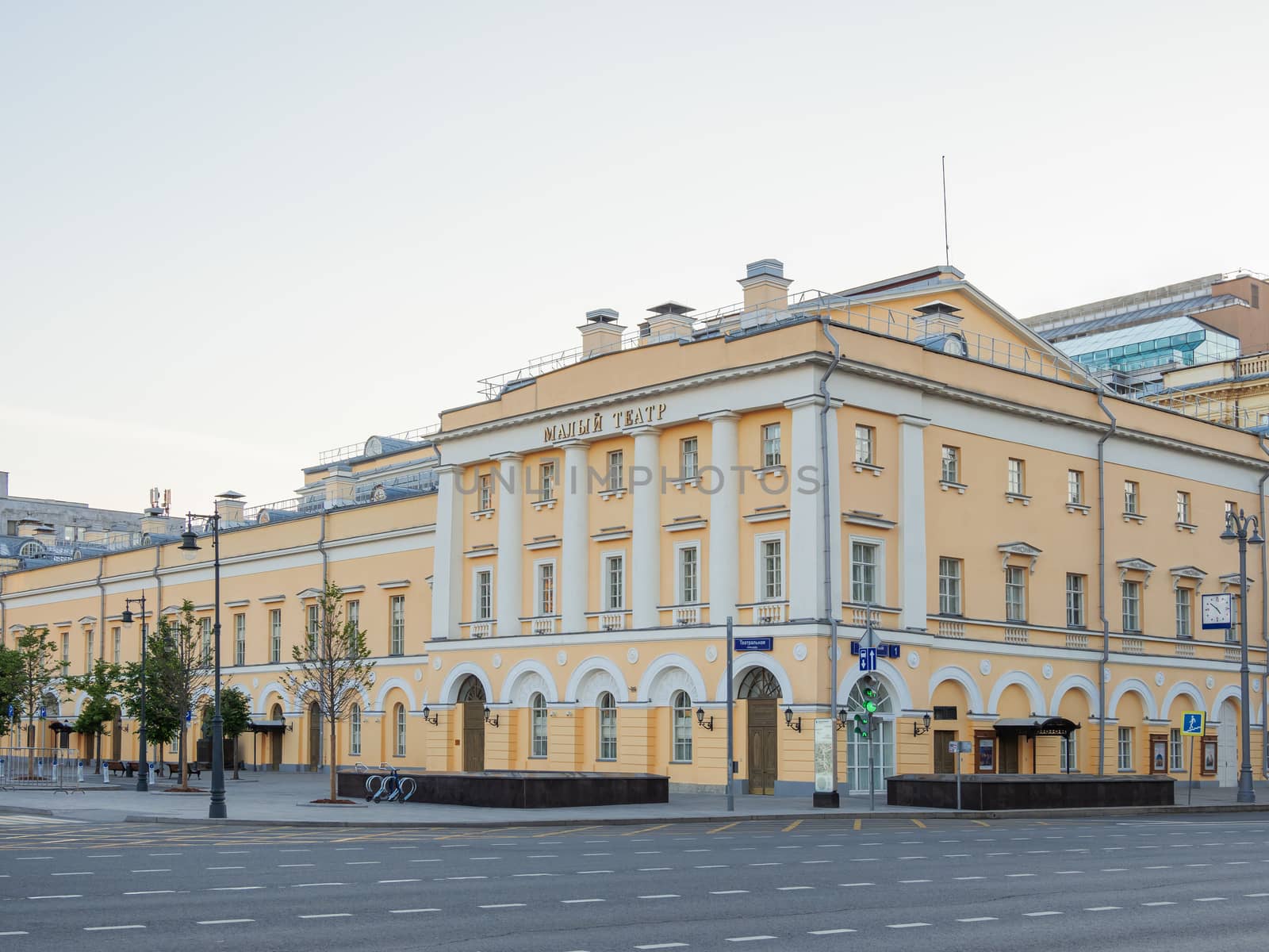 Historic building of Maly Theatre (Small Theatre as opposed to nearby Bolshoi theatre), famous cultural landmark in Moscow, Russia.